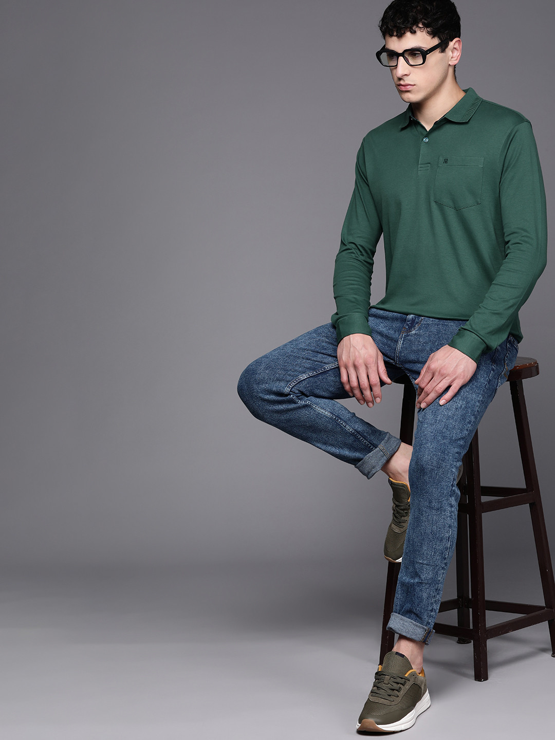 

Raymond Pure Cotton Polo Collar Long Sleeves T-shirt, Green