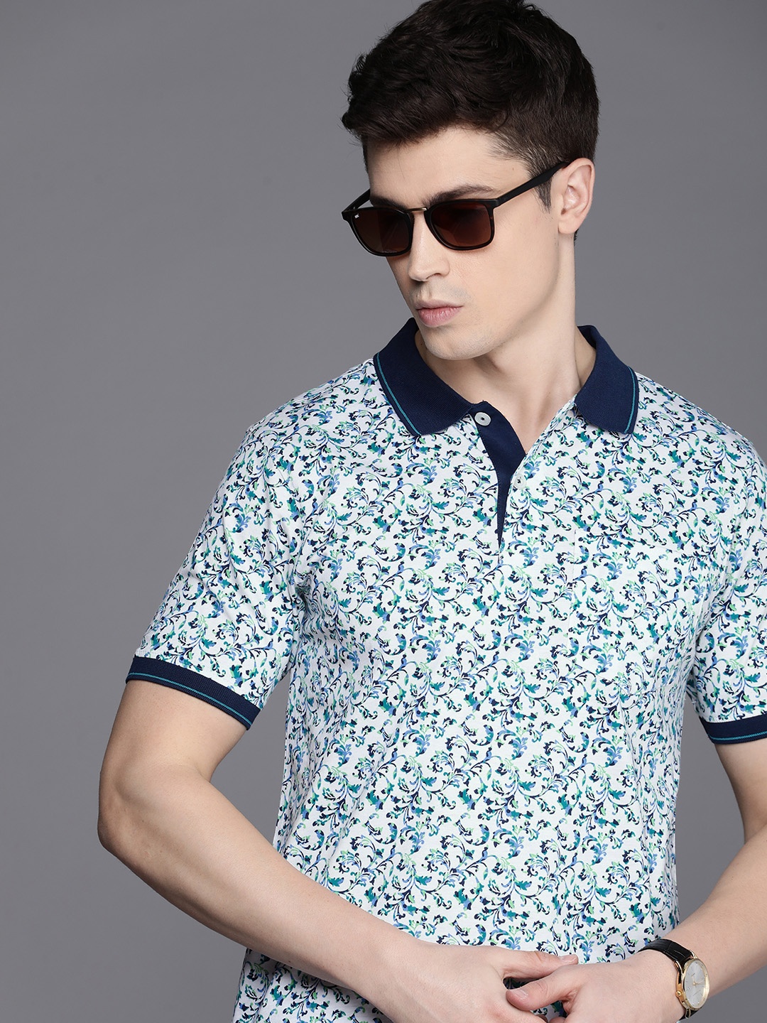 

Raymond Floral Printed Polo Collar Pure Cotton T-shirt, Blue