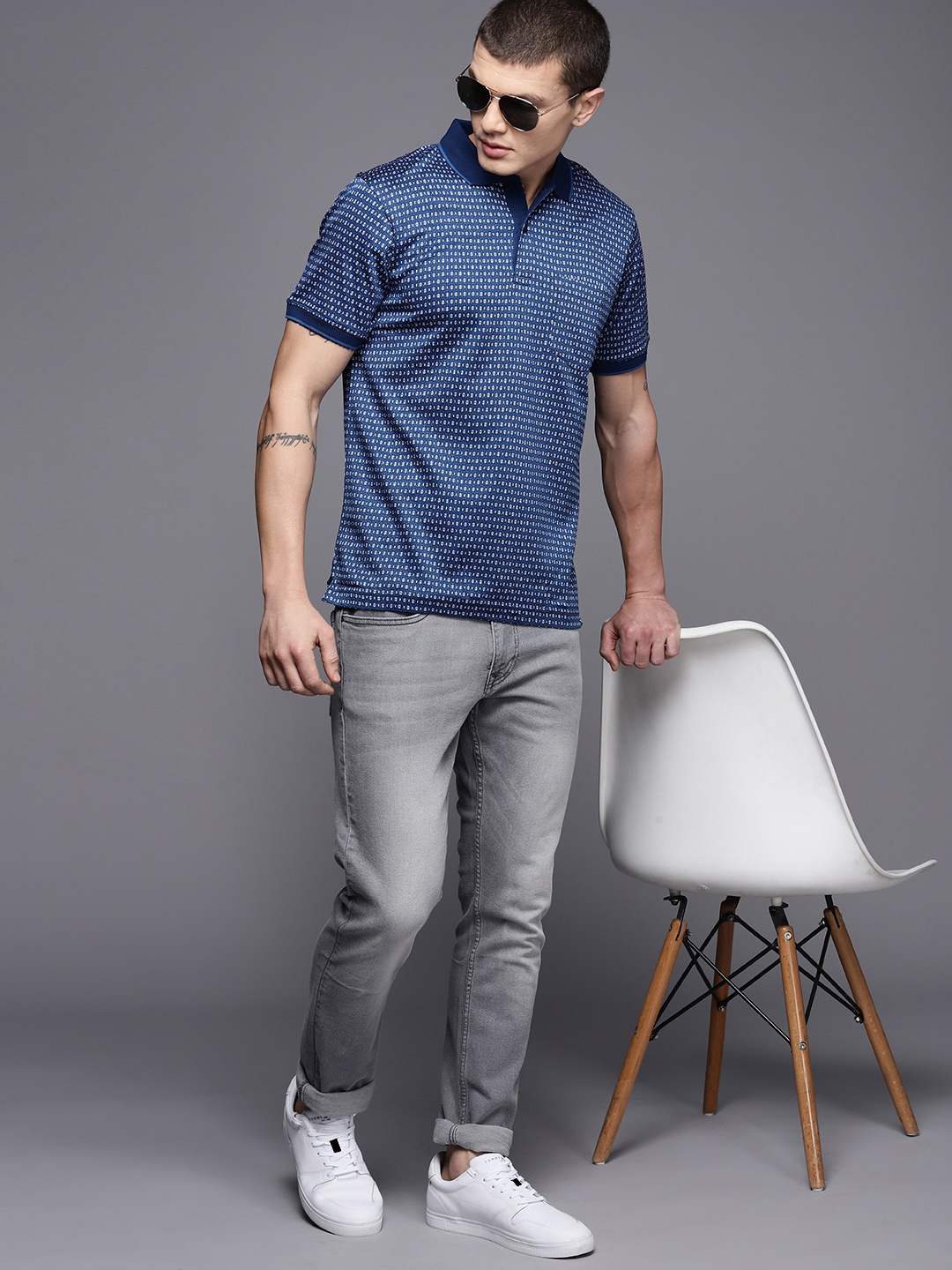 

Raymond Polo Collar Printed Pure Cotton T-shirt, Blue