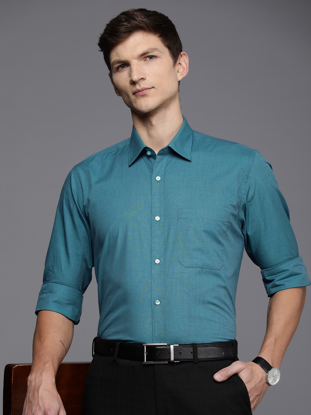 

Raymond Men Pure Cotton Formal Shirt, Teal
