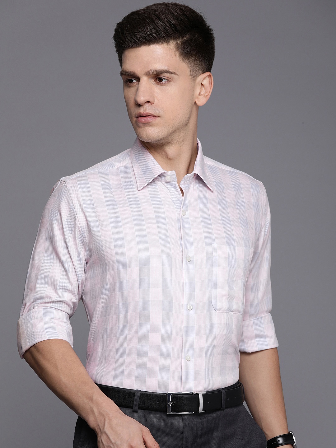 

Raymond Pure Cotton Checked Formal Shirt, Pink
