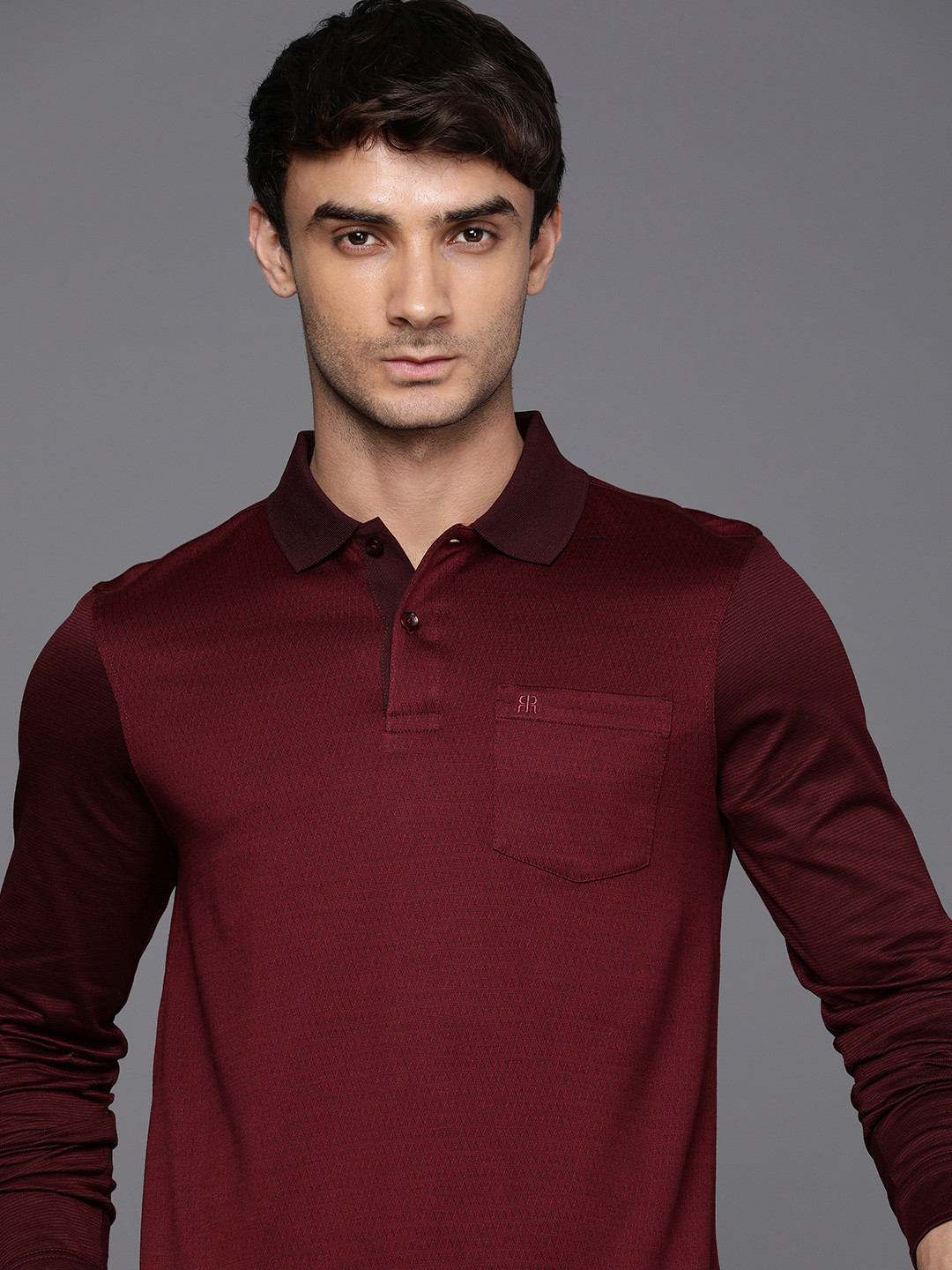 

Raymond Self Design Polo Collar Pure Cotton T-shirt, Maroon