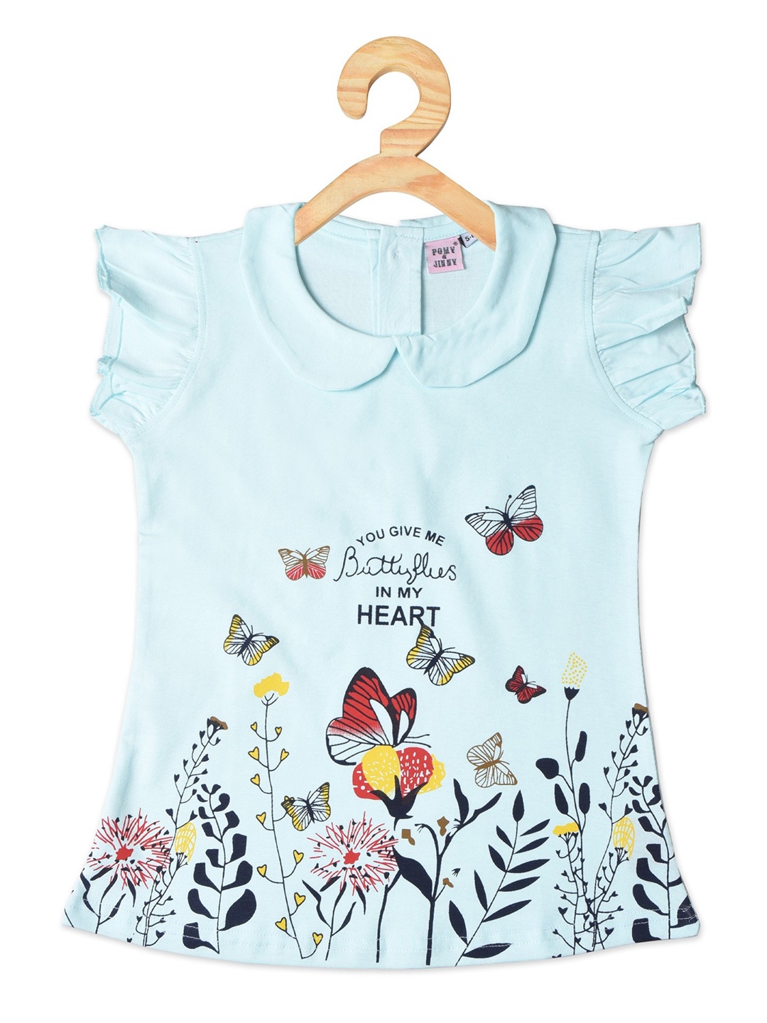 

POMY & JINNY Print Peter Pan Collar Cotton Top, Turquoise blue