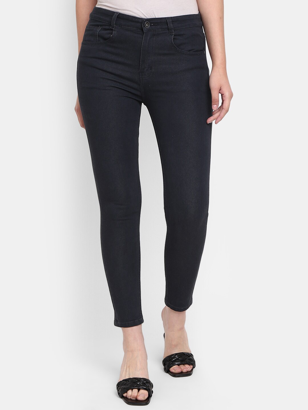

V-Mart Women Solid Cotton Regular Fit Jeans, Navy blue