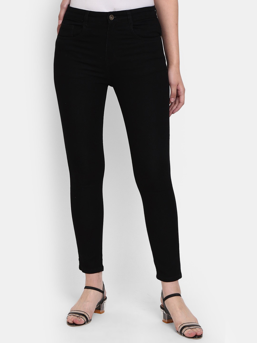 

V-Mart Women Solid Cotton Regular Fit Jeans, Black