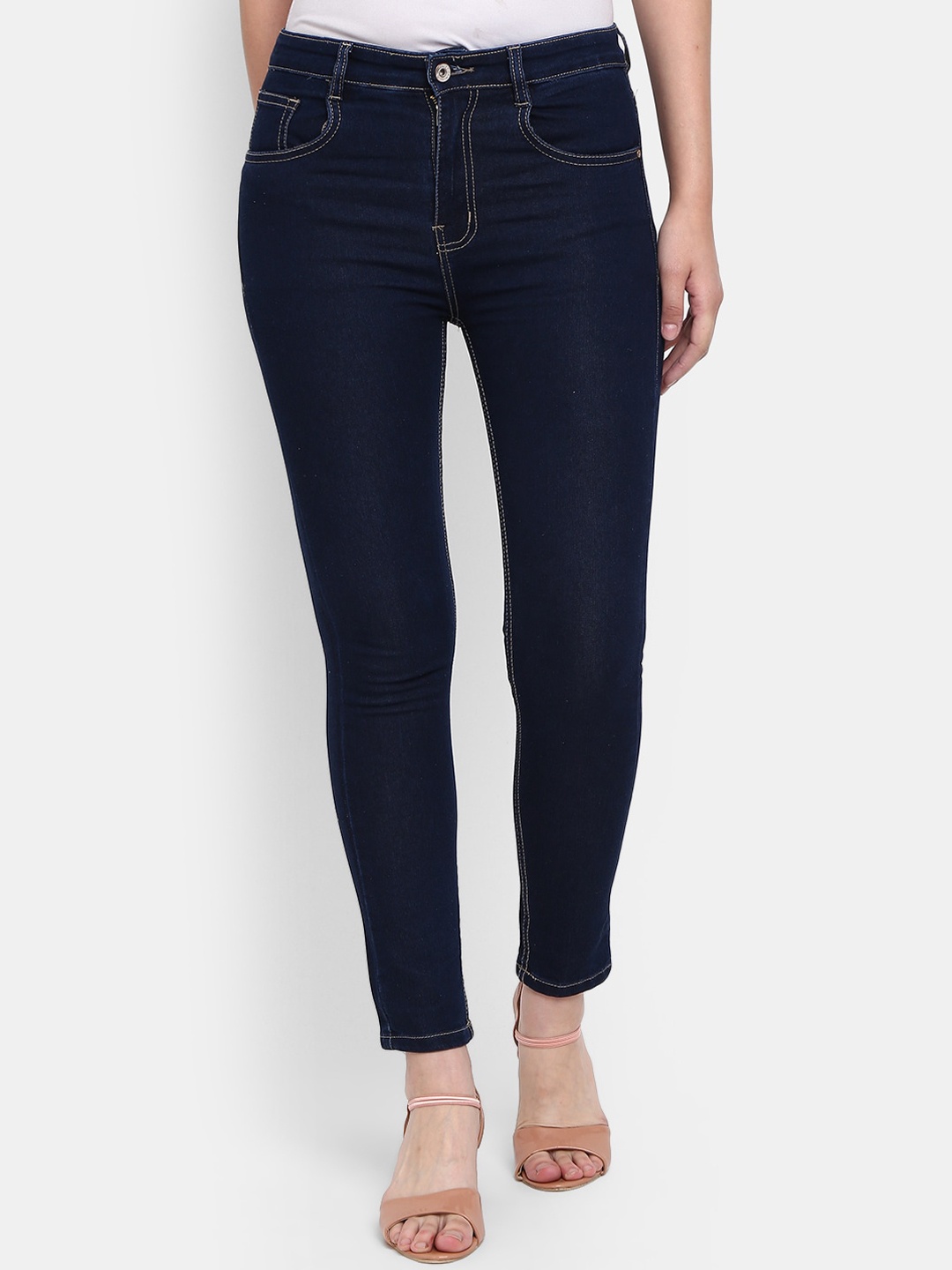 

V-Mart Women Solid Cotton Regular Fit Jeans, Navy blue