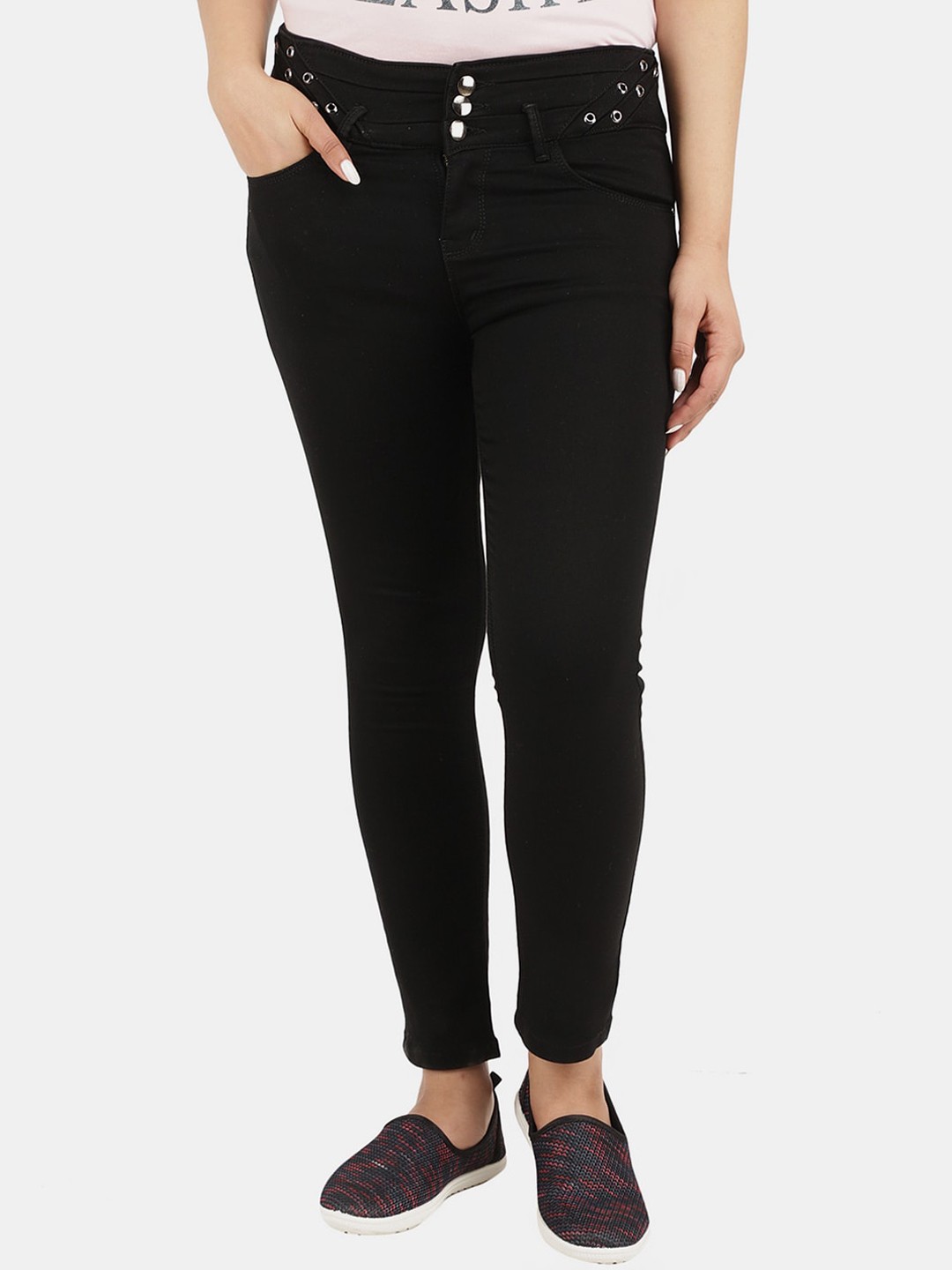 

V-Mart Women Solid Cotton Regular Fit Jeans, Black