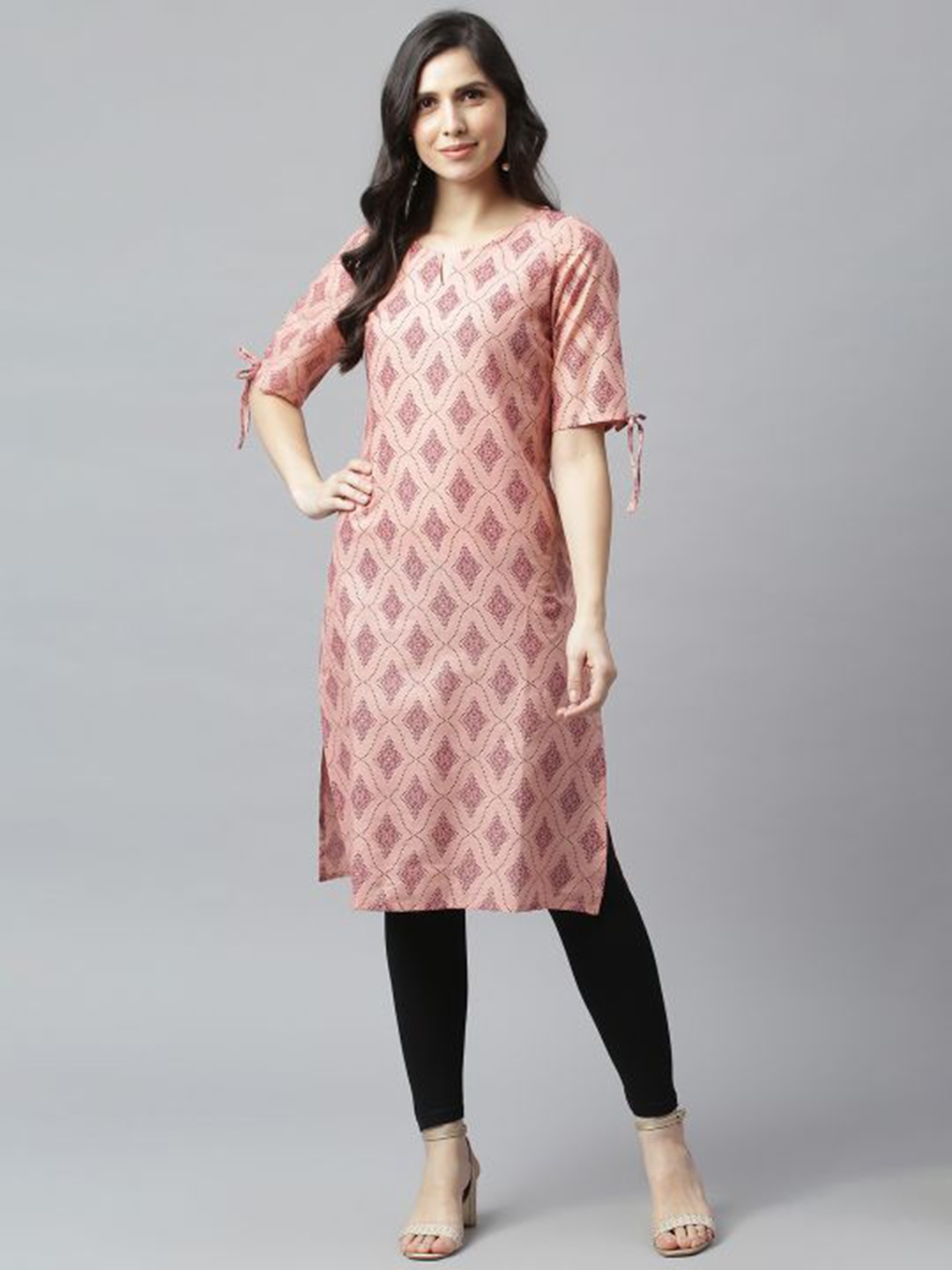 

METRO-FASHION Women Ethnic Motifs Printed Block Print Cotton Kurta, Pink