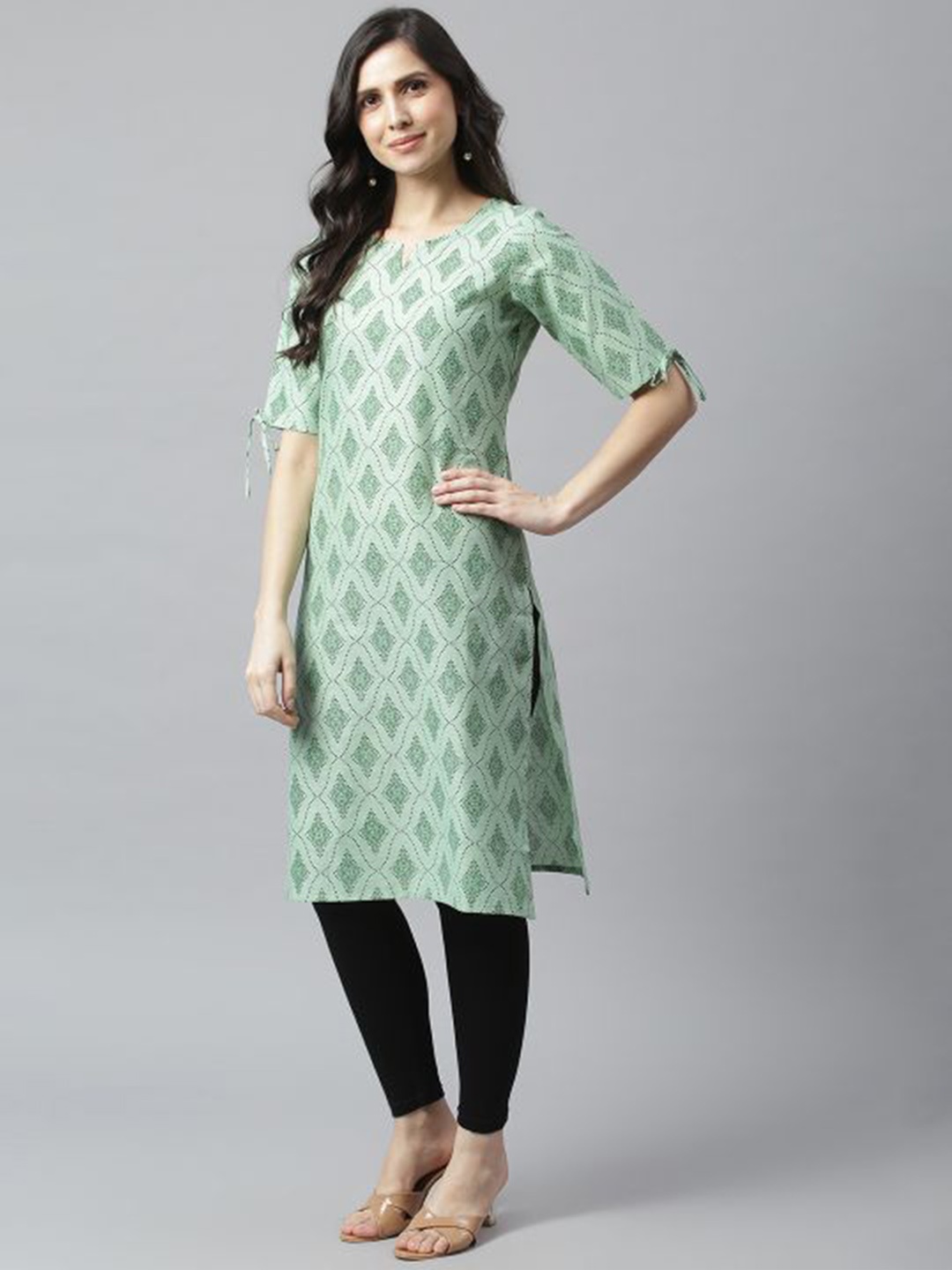 

METRO-FASHION Women Ethnic Motifs Printed Indie Prints Kurta, Lime green