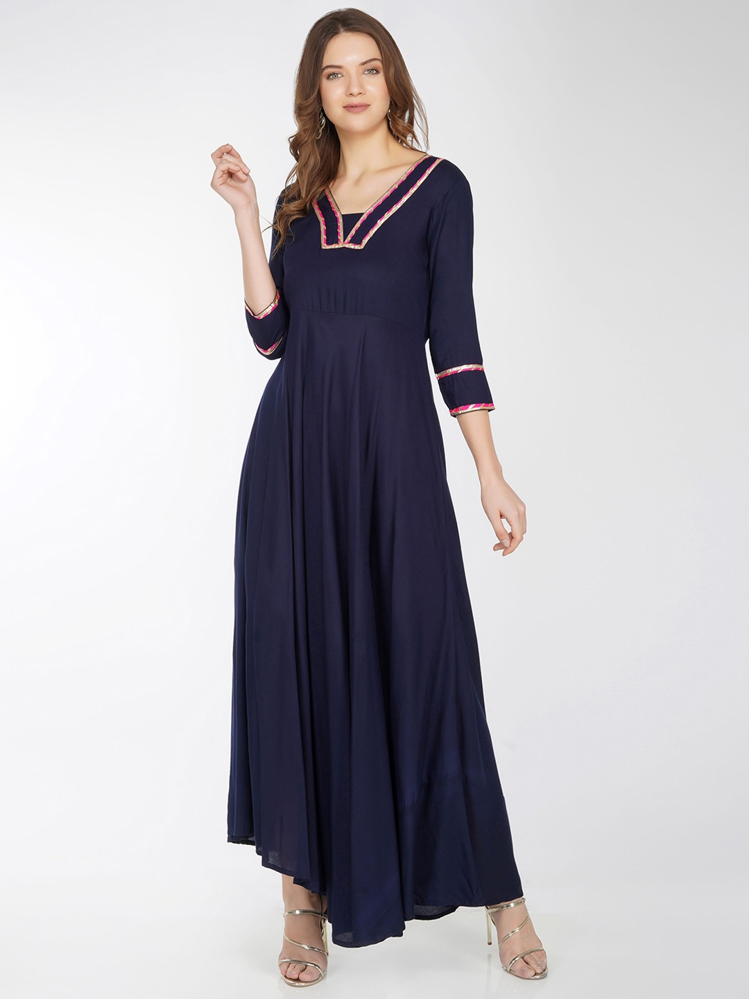 

METRO-FASHION Women Gotta Patti Anarkali Kurta, Navy blue