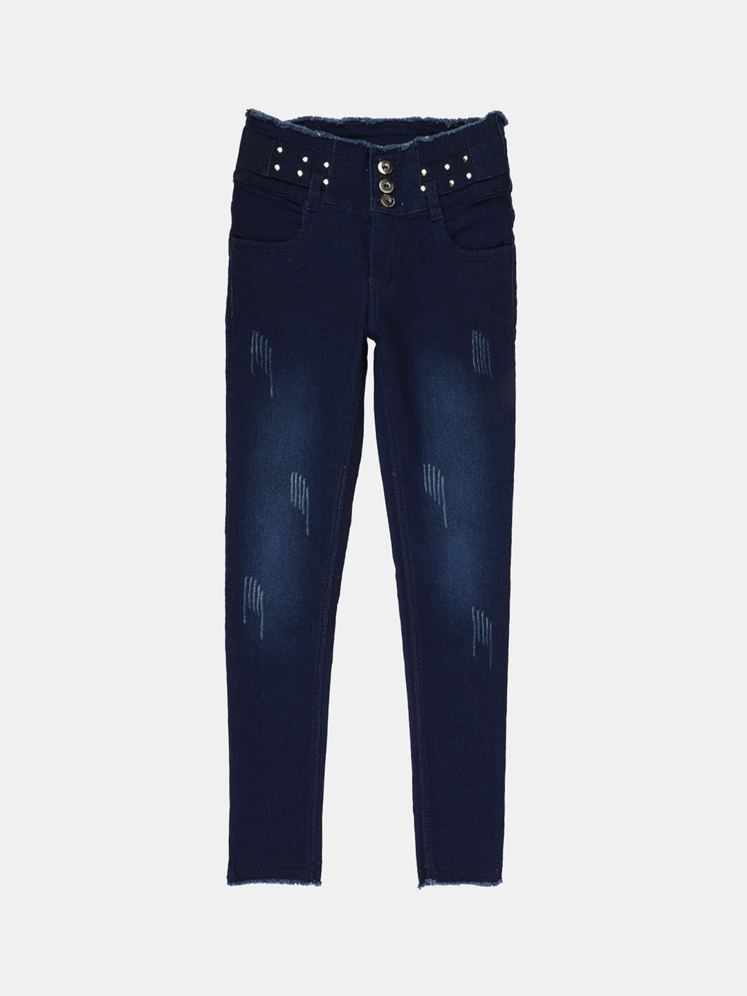 

V-Mart Girls Classic Mildly Distressed Light Fade Cotton Jeans, Blue