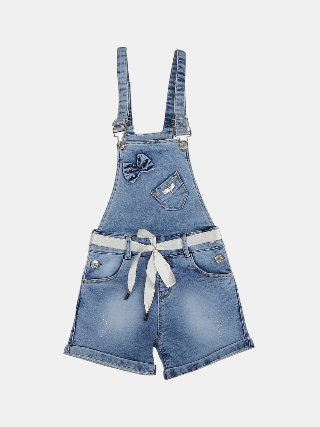 

V-Mart Girls Cotton Basic Jumpsuit with Lace Inserts, Blue