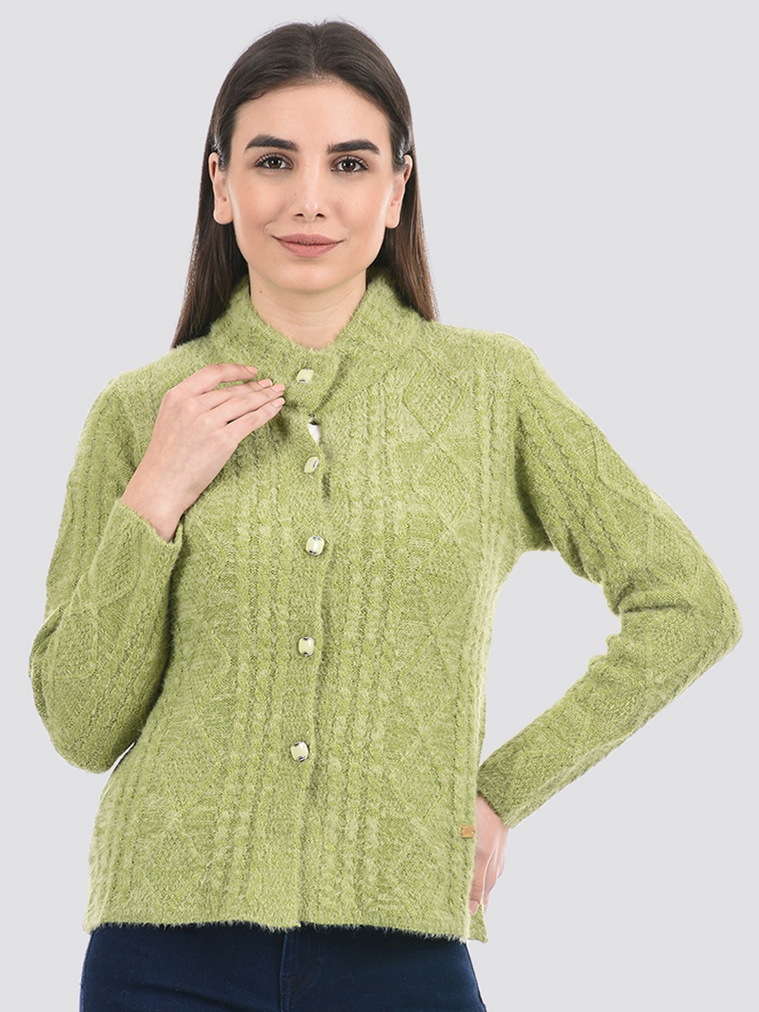 

Cloak & Decker by Monte Carlo Women Green Cable Knit Acrylic Cardigan