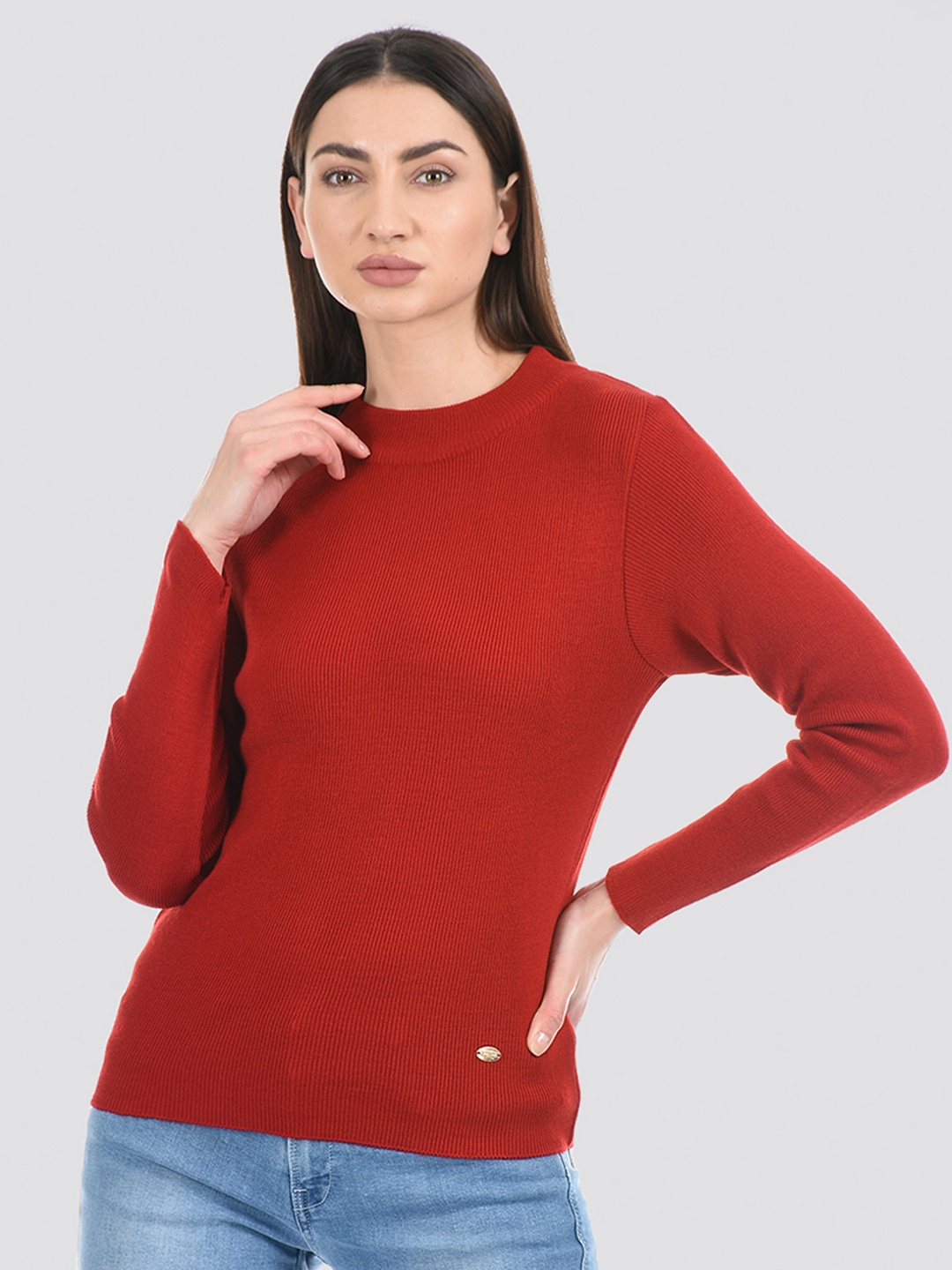 

Cloak & Decker by Monte Carlo Women Ribbed Acrylic Pullover Sweater, Red