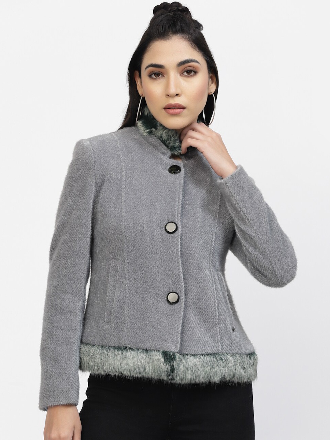 

Juelle Women Single-Breasted Pea Coat, Grey