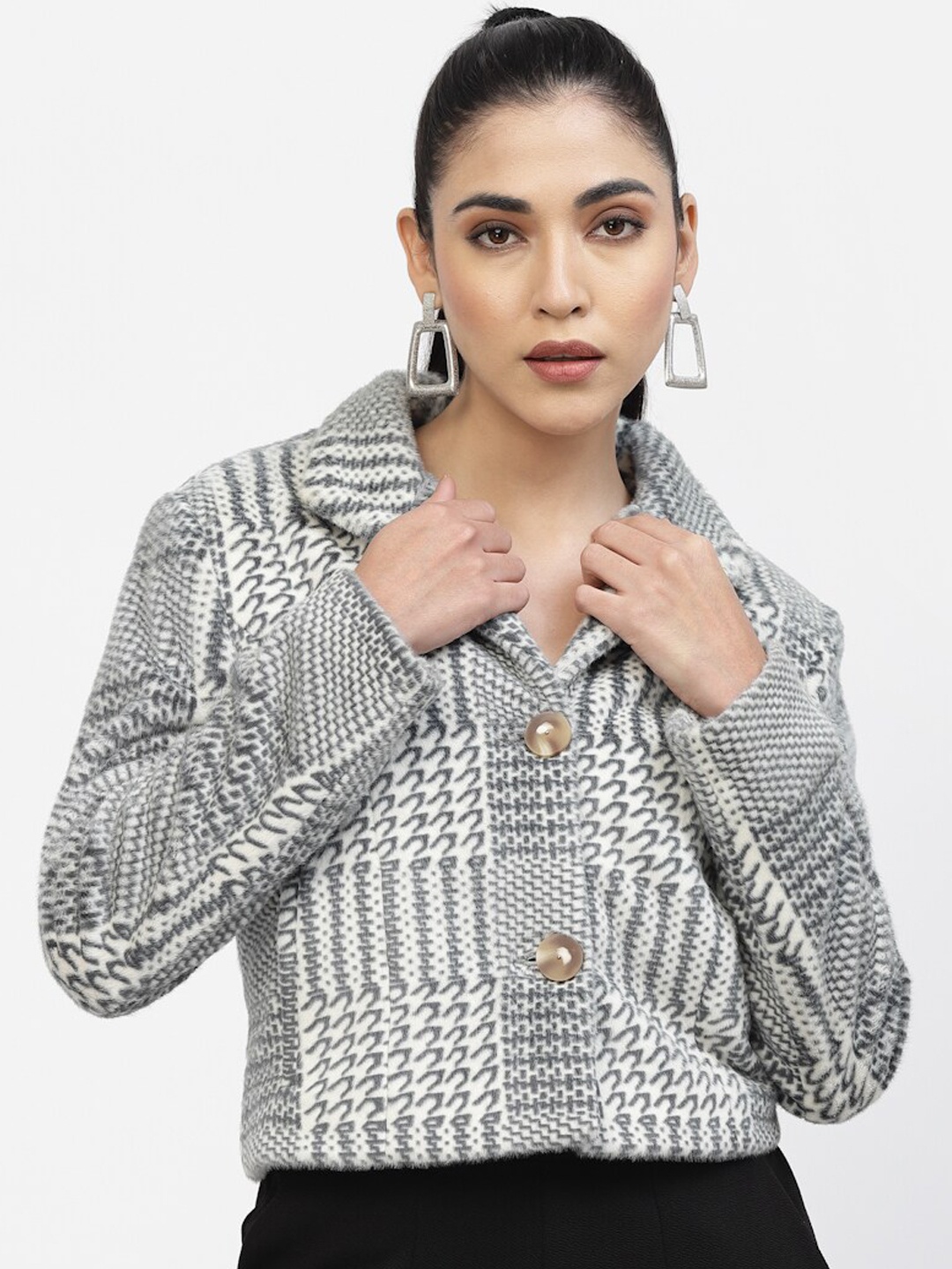 

Juelle Women Printed Single-Breasted Overcoat, Grey