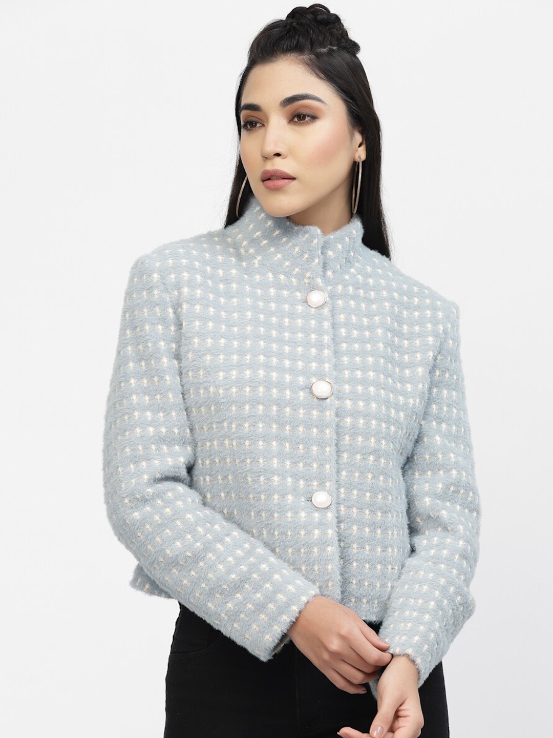 

Juelle Women Self Designed Single-Breasted Short coat, Blue