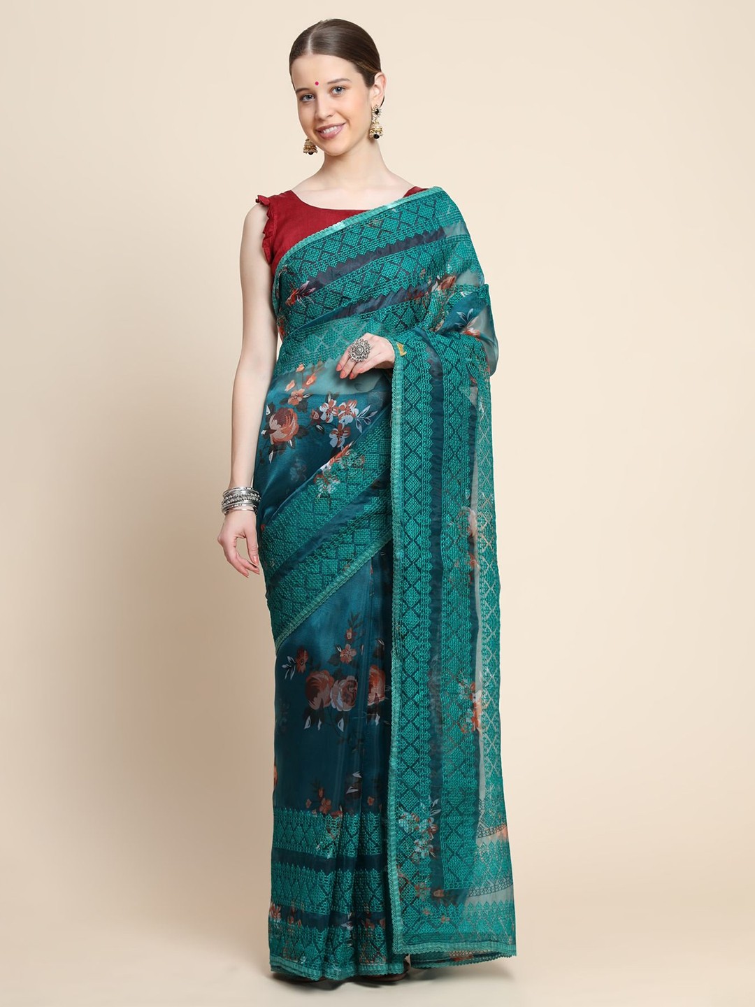 

Vastrasky Global Floral Organza Saree, Blue