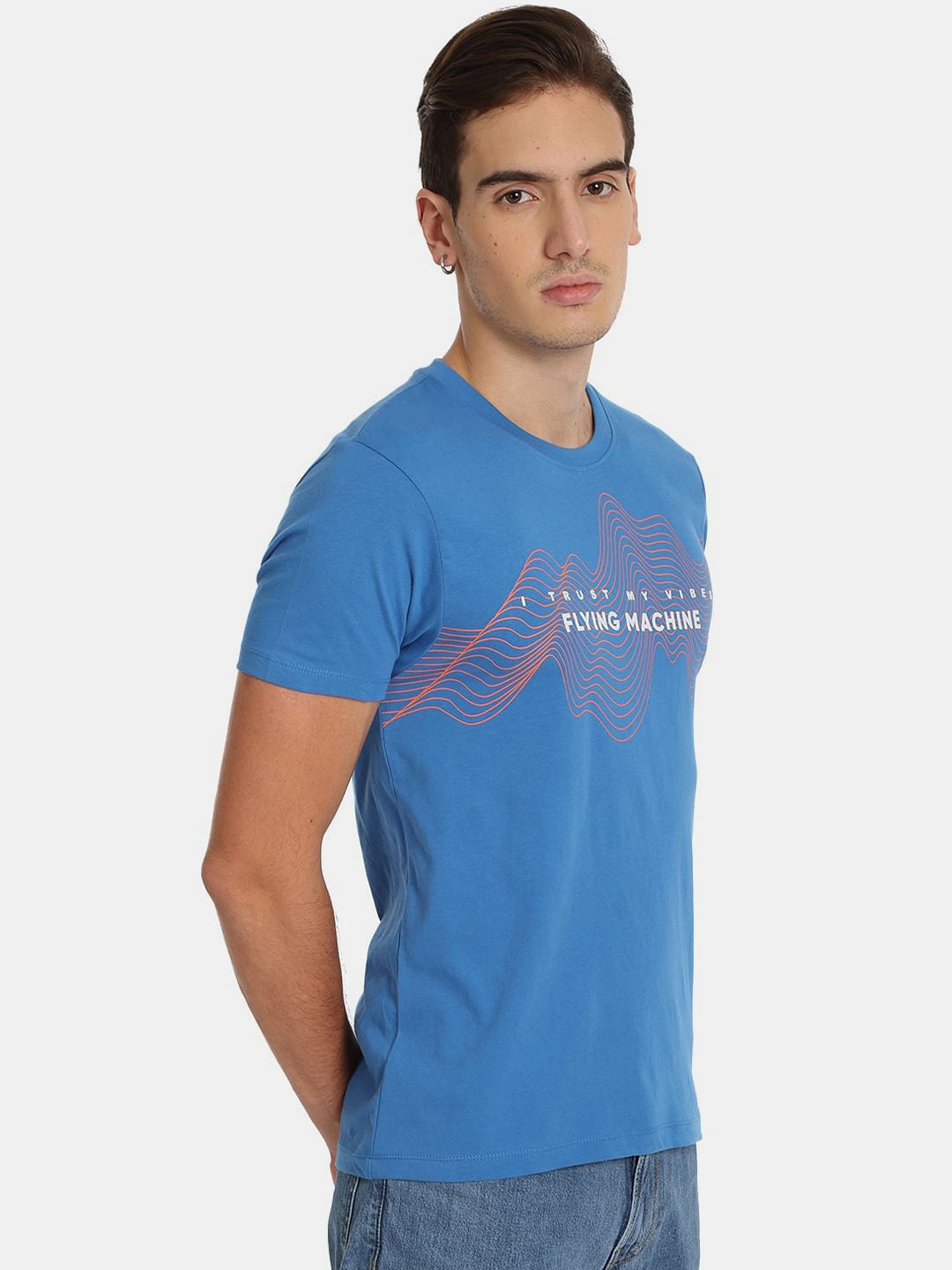 

Flying Machine Rippled Graphic Print T-Shirt, Blue