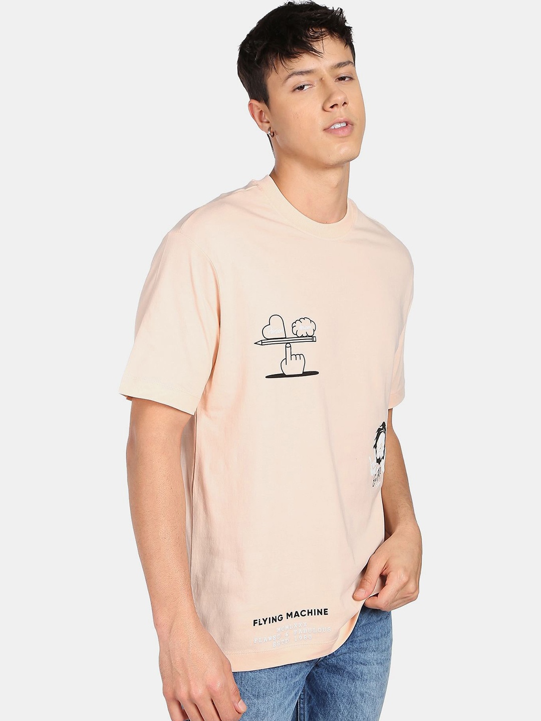 

Flying Machine Puff Print Oversized T-Shirt, Pink