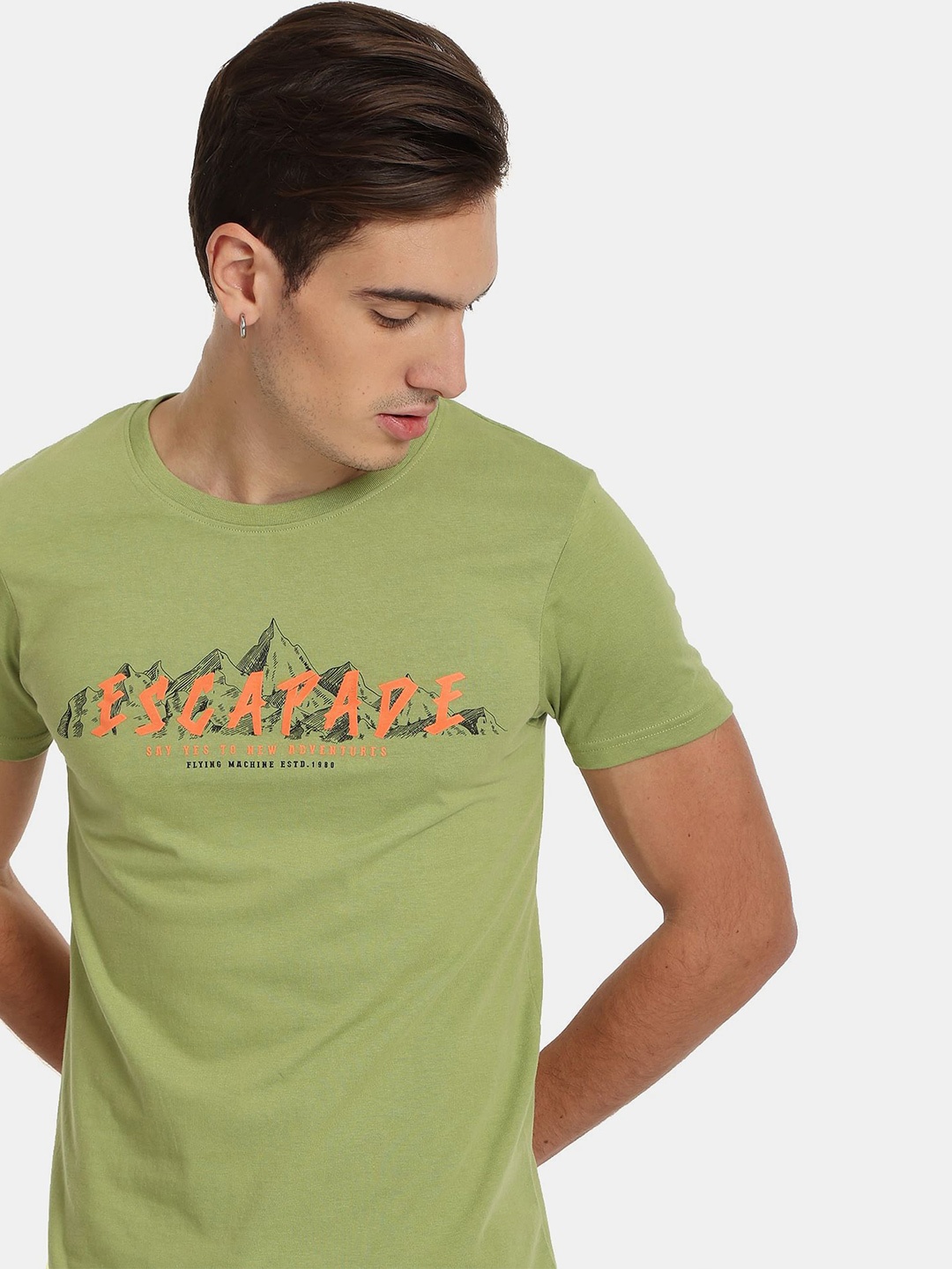 

Flying Machine Range Graphic Print T-Shirt, Green