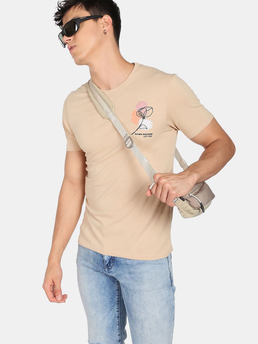 

Flying Machine Crew Neck Graphic Print T-Shirt, Beige