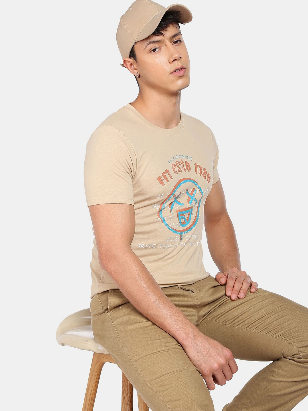 

Flying Machine Slim Fit Graphic Print T-Shirt, Beige