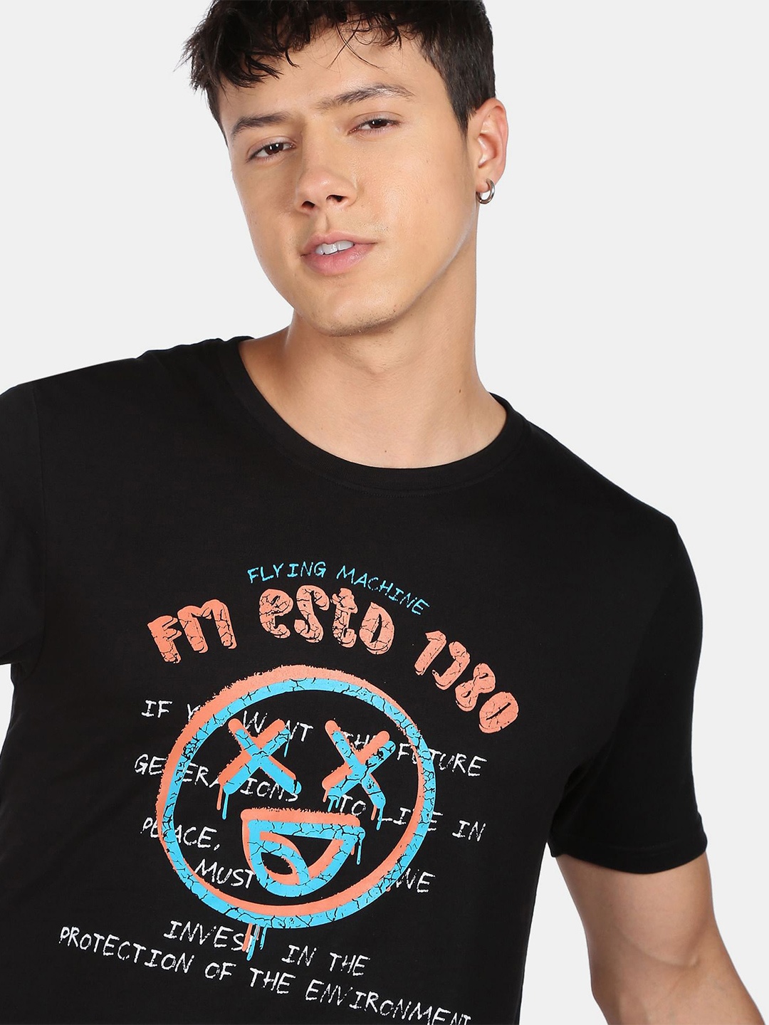 

Flying Machine Slim Fit Graphic Print T-Shirt, Black