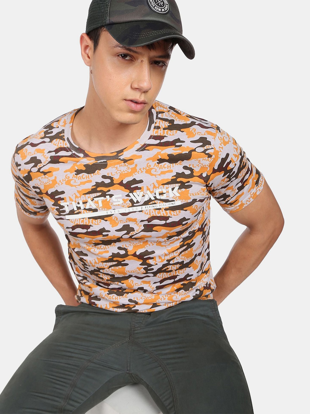 

Flying Machine Slim Fit Camouflage Print T-Shirt, Orange