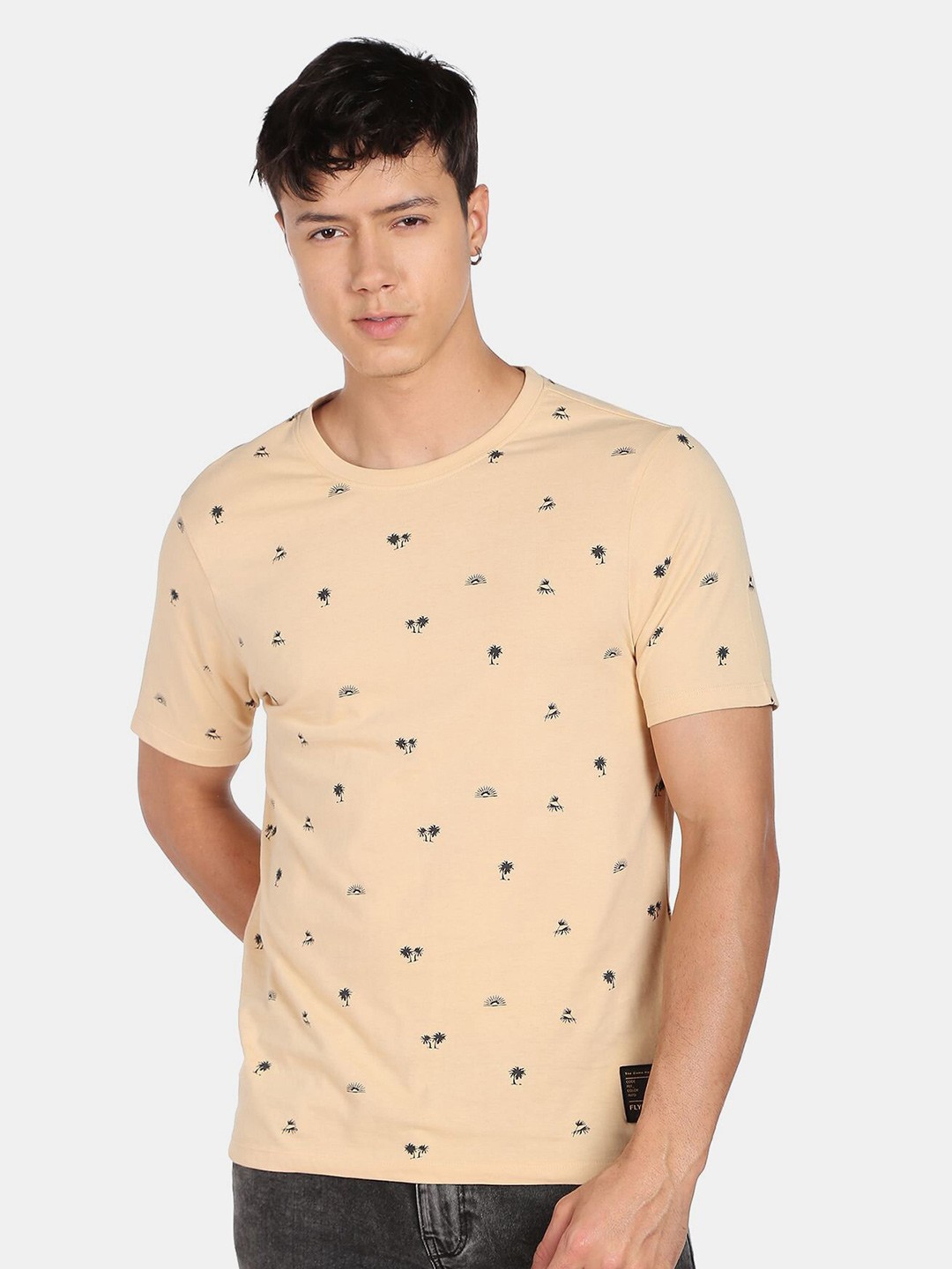 

Flying Machine Crew Neck All Over Floral Print T-Shirt, Beige