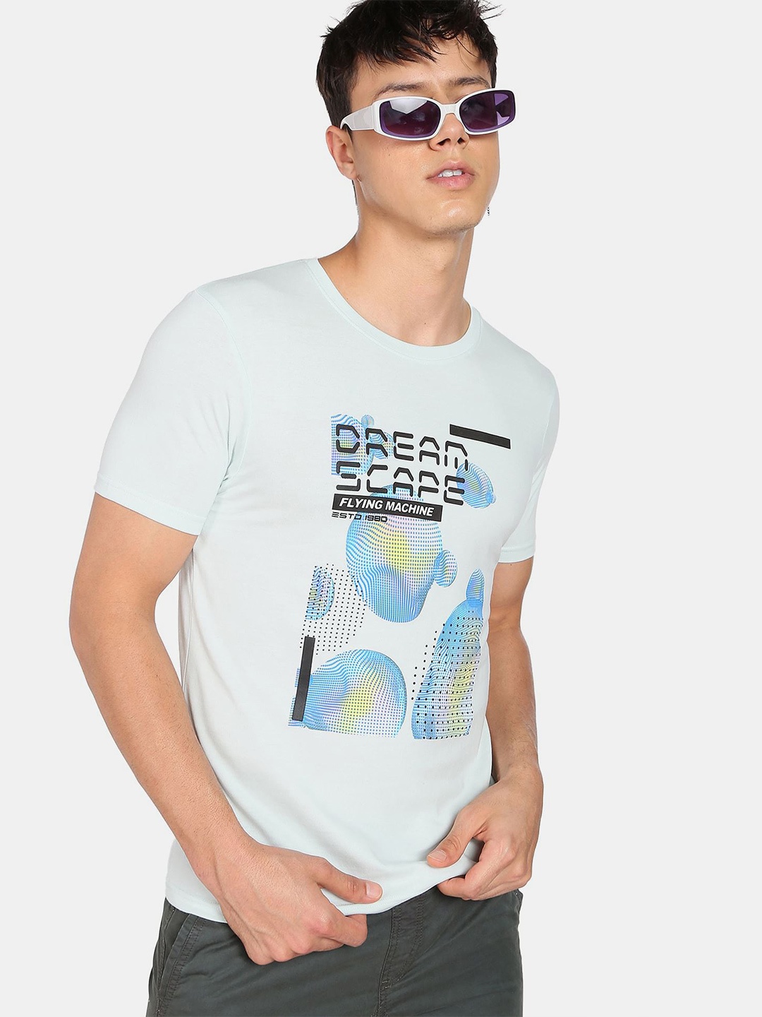 

Flying Machine Slim Fit Graphic Print T-Shirt, Sea green