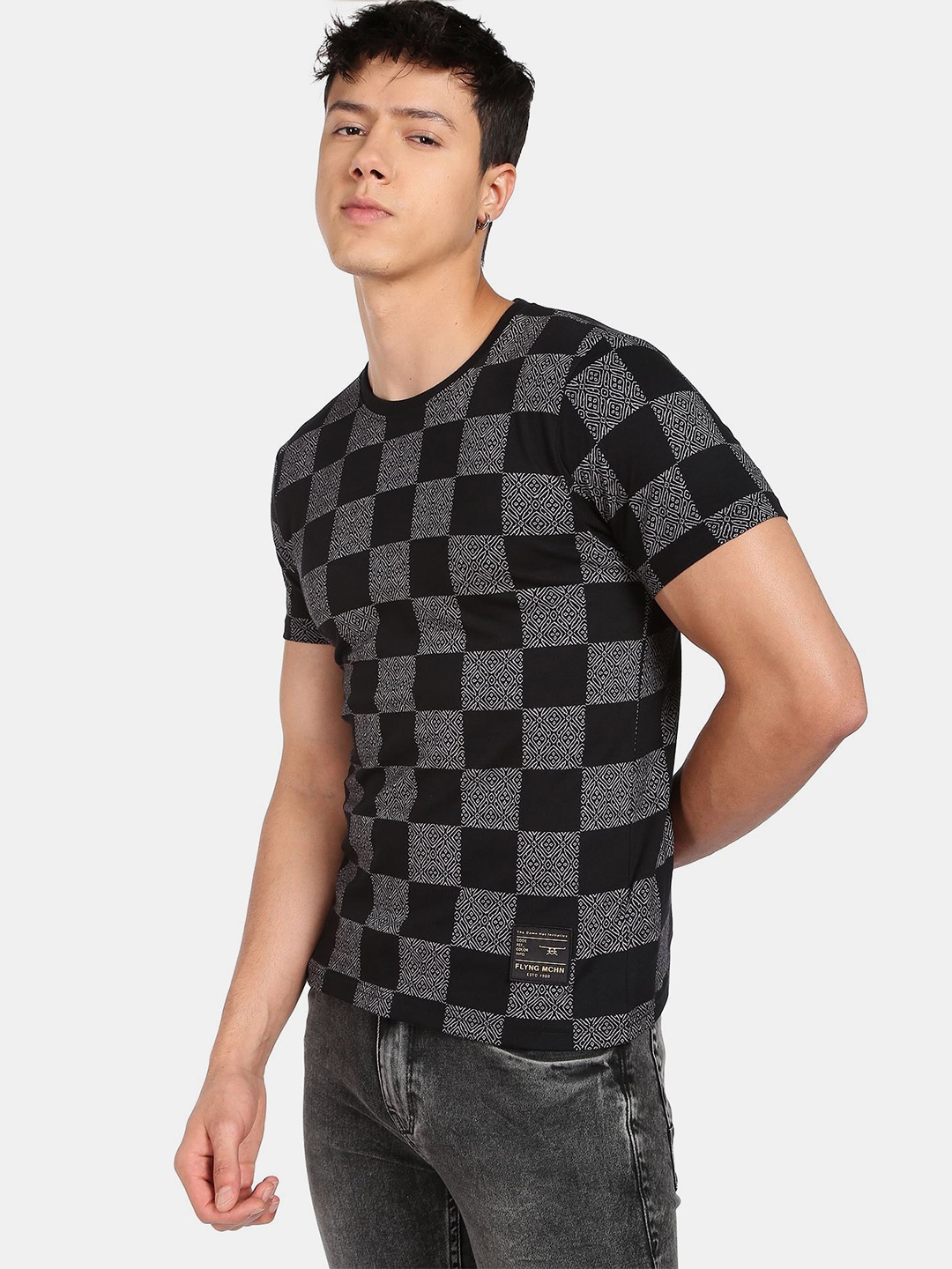 

Flying Machine Crew Neck All Over Print T-Shirt, Black