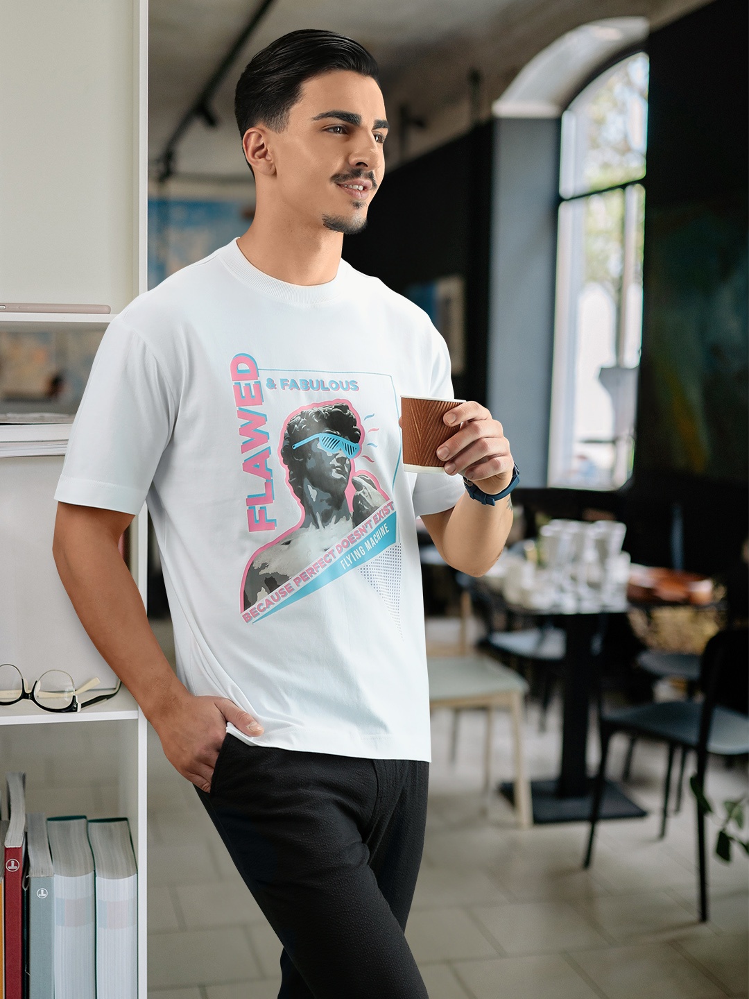 

Flying Machine Printed Pure Cotton Oversized T-shirt, White