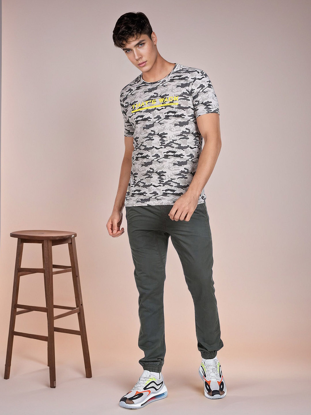

Flying Machine Slim Fit Camouflage Print T-Shirt, Grey