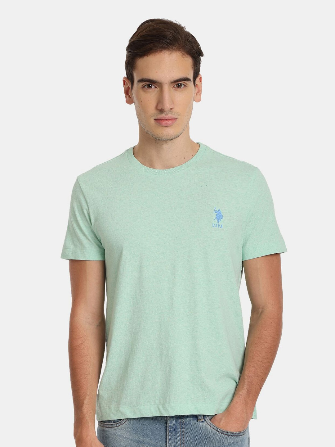 

U.S. Polo Assn. Men Slim Fit Pure Cotton T-shirt, Sea green