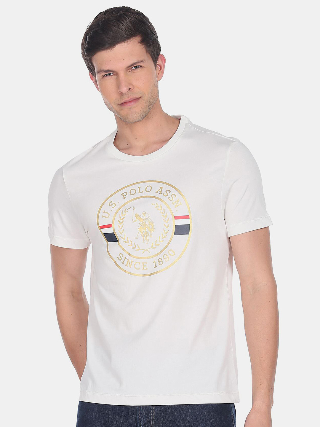 

U.S. Polo Assn. Men Off White Typography Printed Slim Fit T-shirt