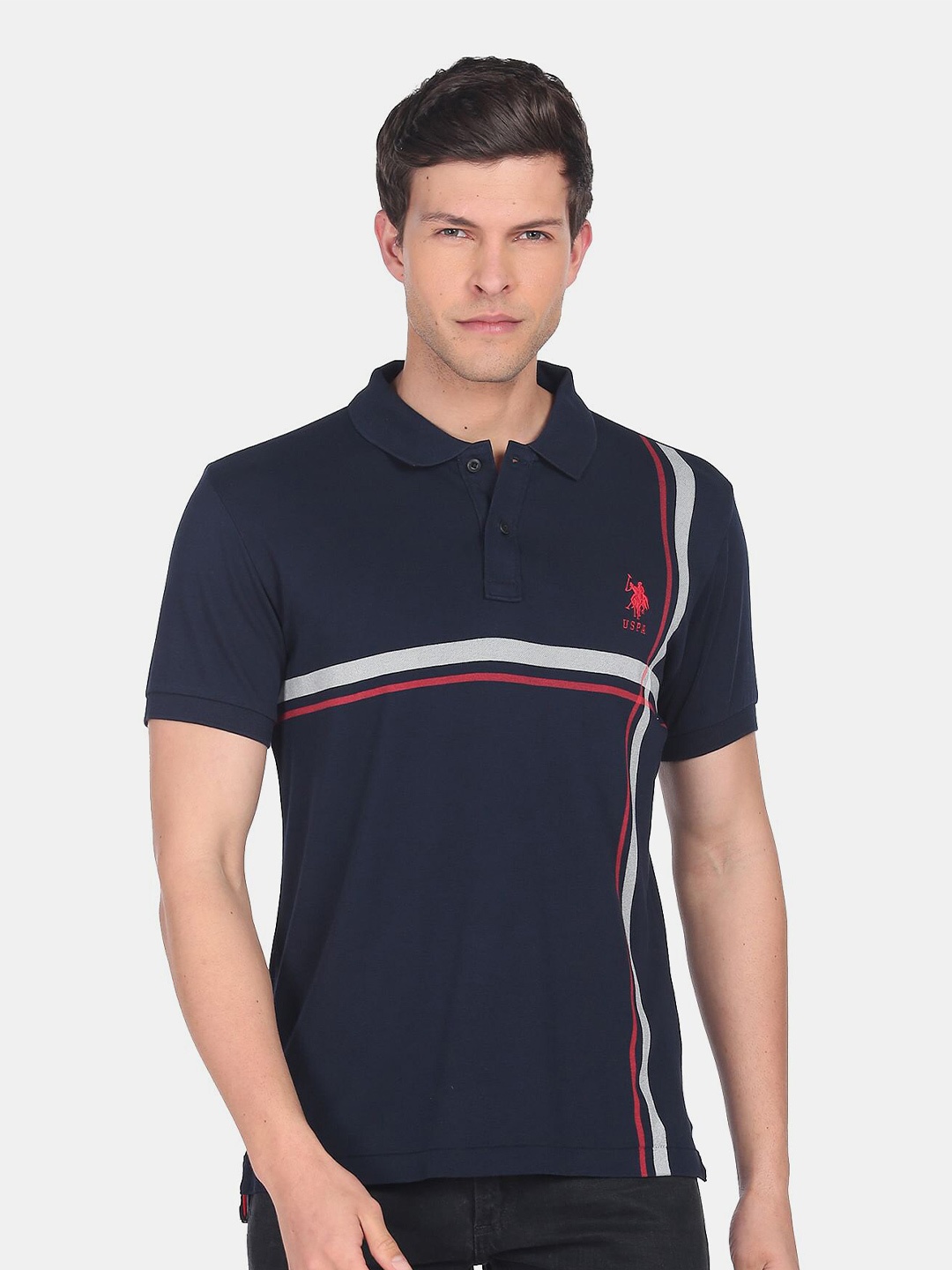 

U.S. Polo Assn. Men Plus Size Polo Collar Pure Cotton T-shirt, Navy blue