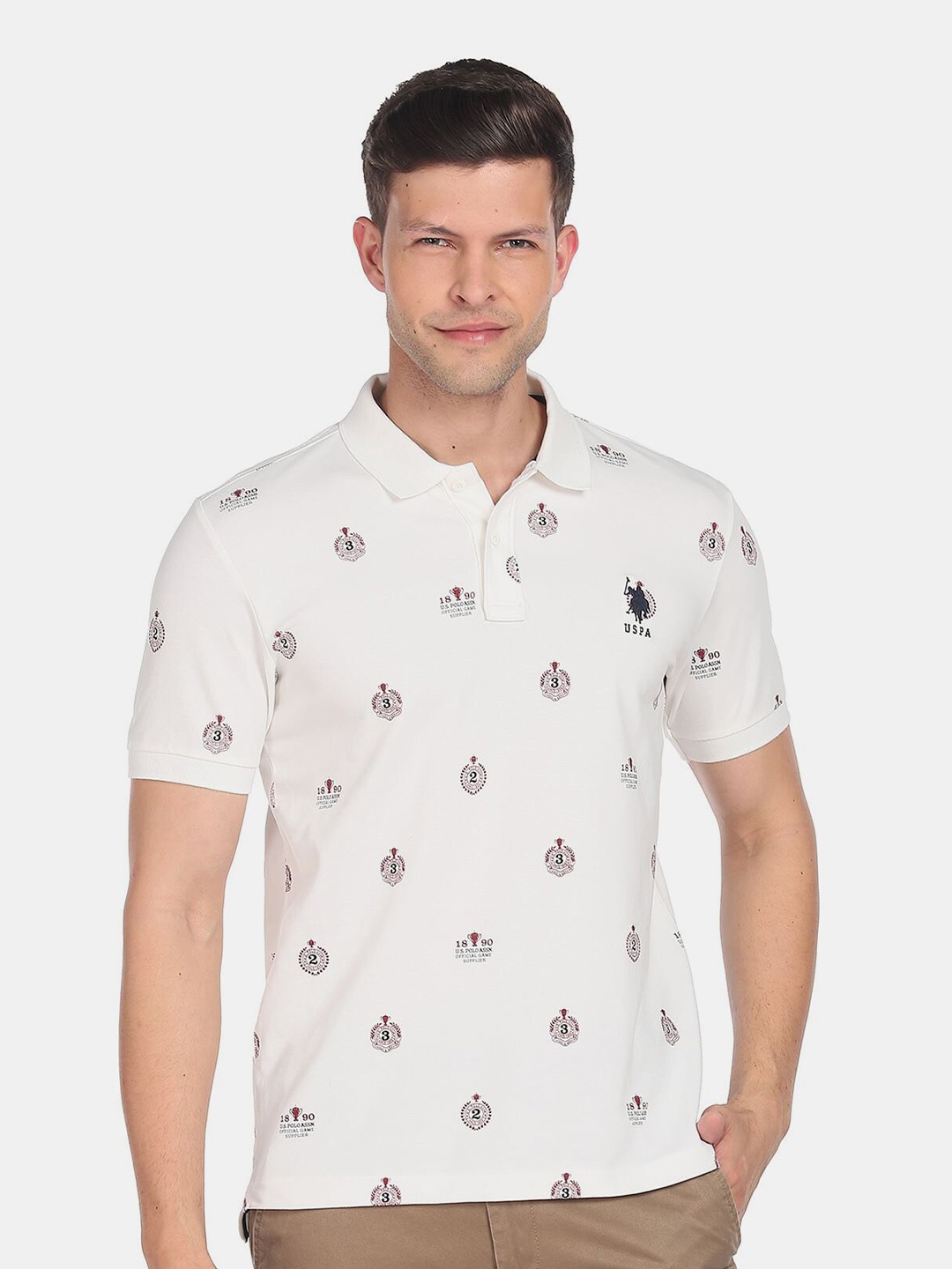 

U.S. Polo Assn. Men Typography Printed Polo Collar Pure Cotton T-shirt, White