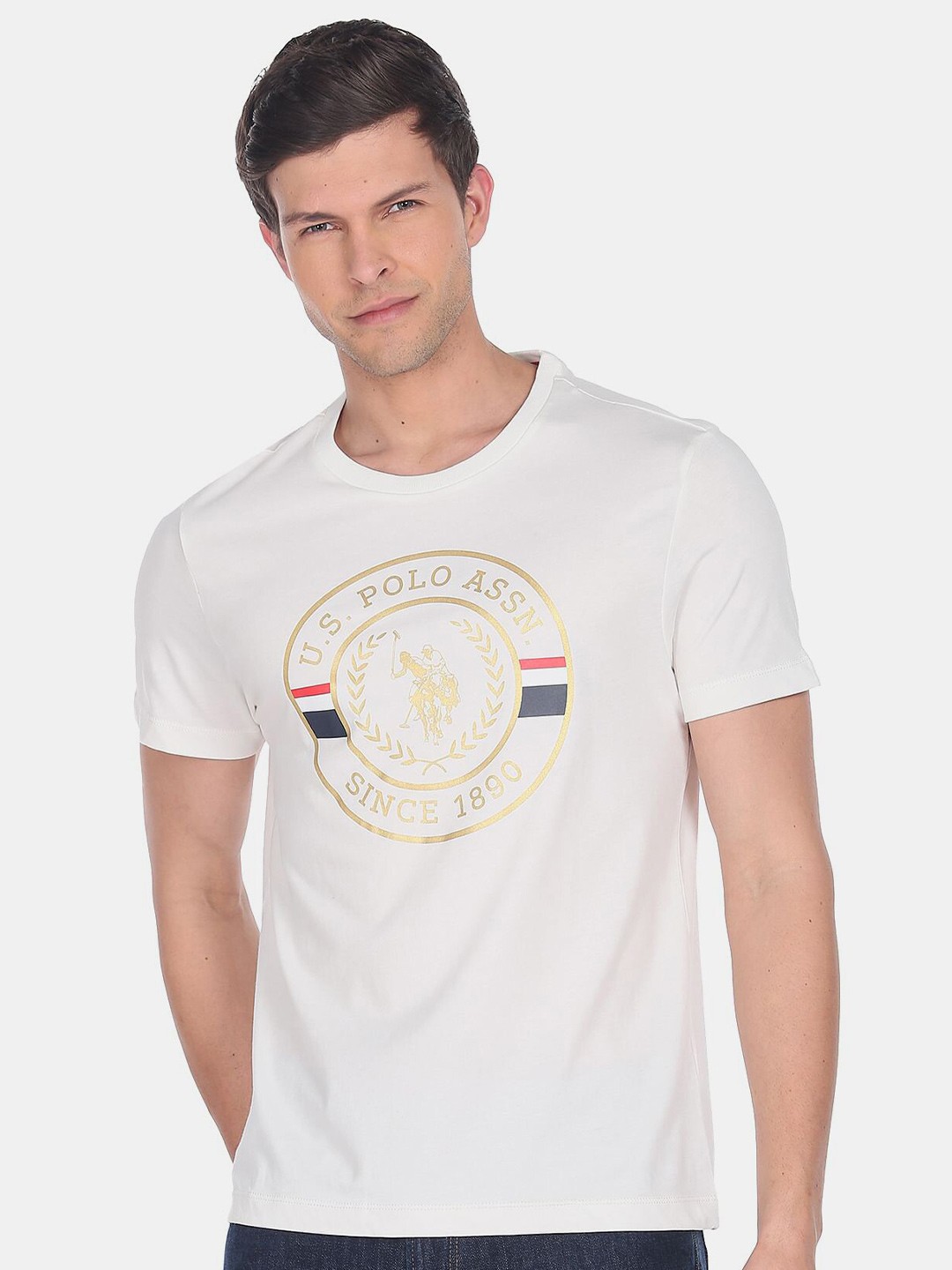 

U.S. Polo Assn. Men Printed Pure Cotton T-shirt, White