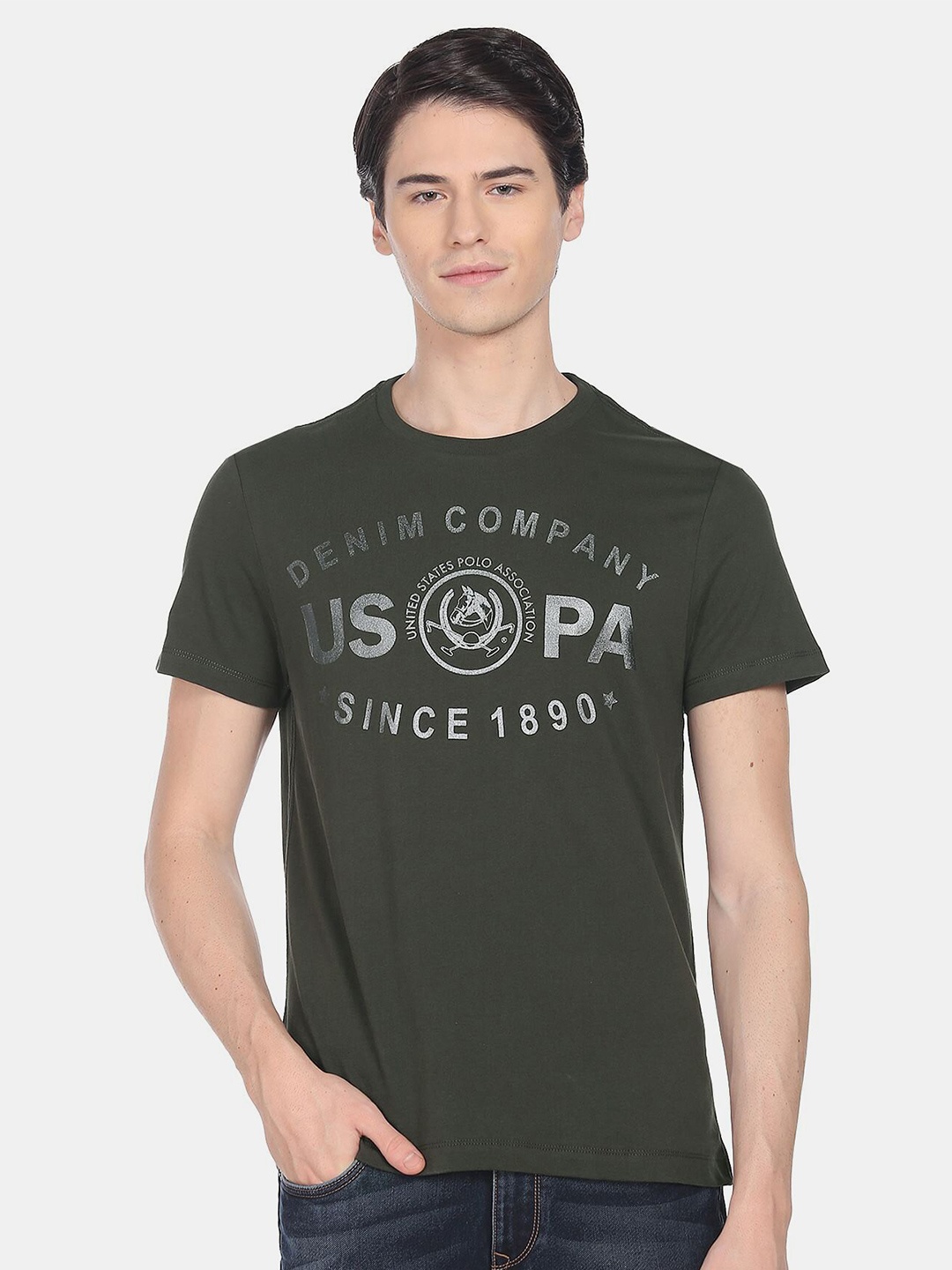 

U.S. Polo Assn. Denim Co. Men Plus Size Printed Pure Cotton T-shirt, Olive