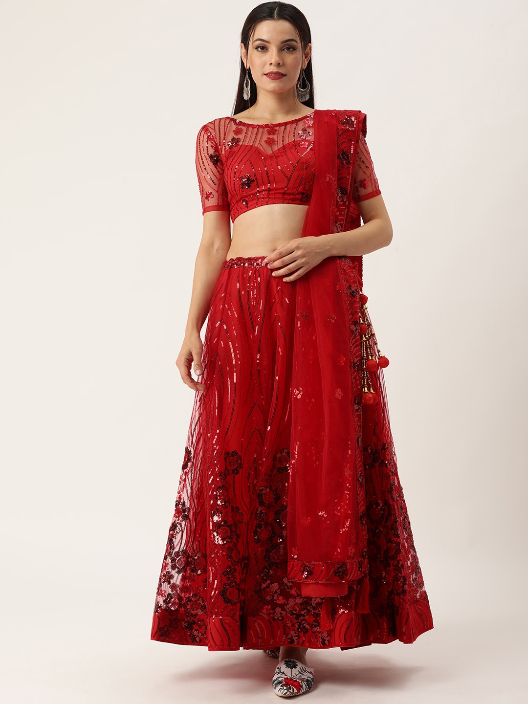 

Zainab chottani Embellished Semi-Stitched Lehenga & Unstitched Blouse With Dupatta, Red