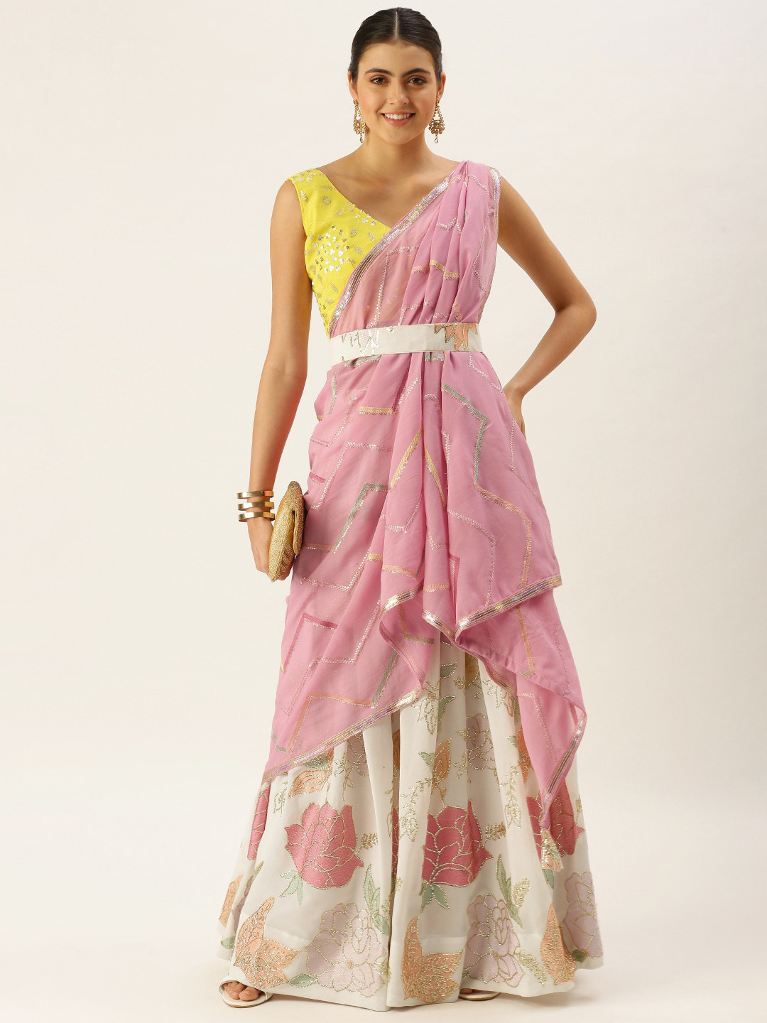 

Zainab chottani Sequinned Semi-Stitched Lehenga & Unstitched Blouse With Dupatta, White