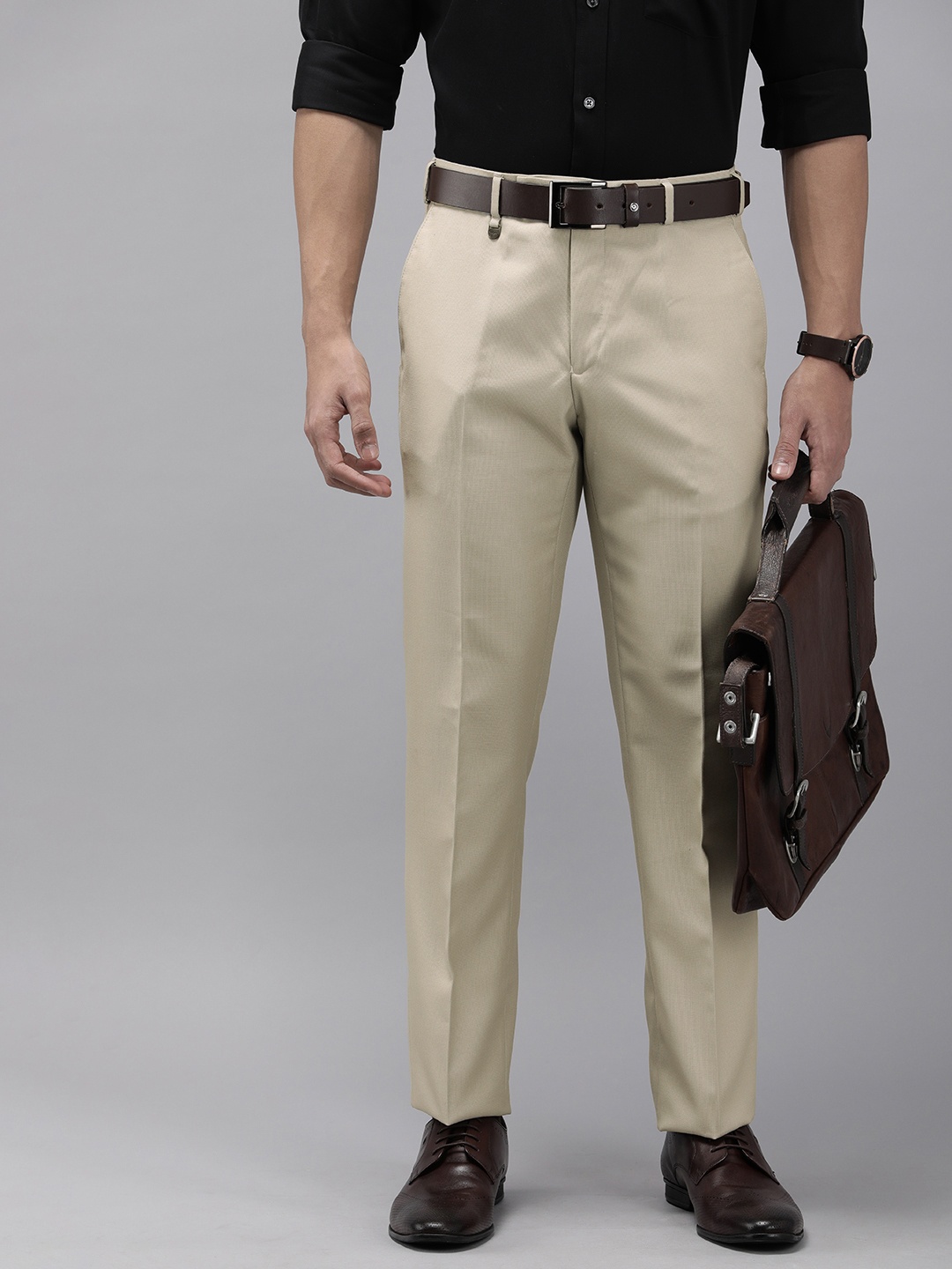 

Park Avenue Men Textured Smart Fit Formal Trousers, Beige