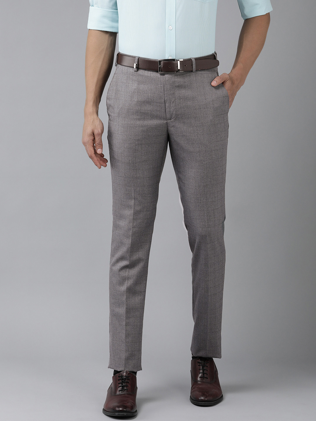 

Park Avenue Men Checked Slim Fit Trousers, Grey