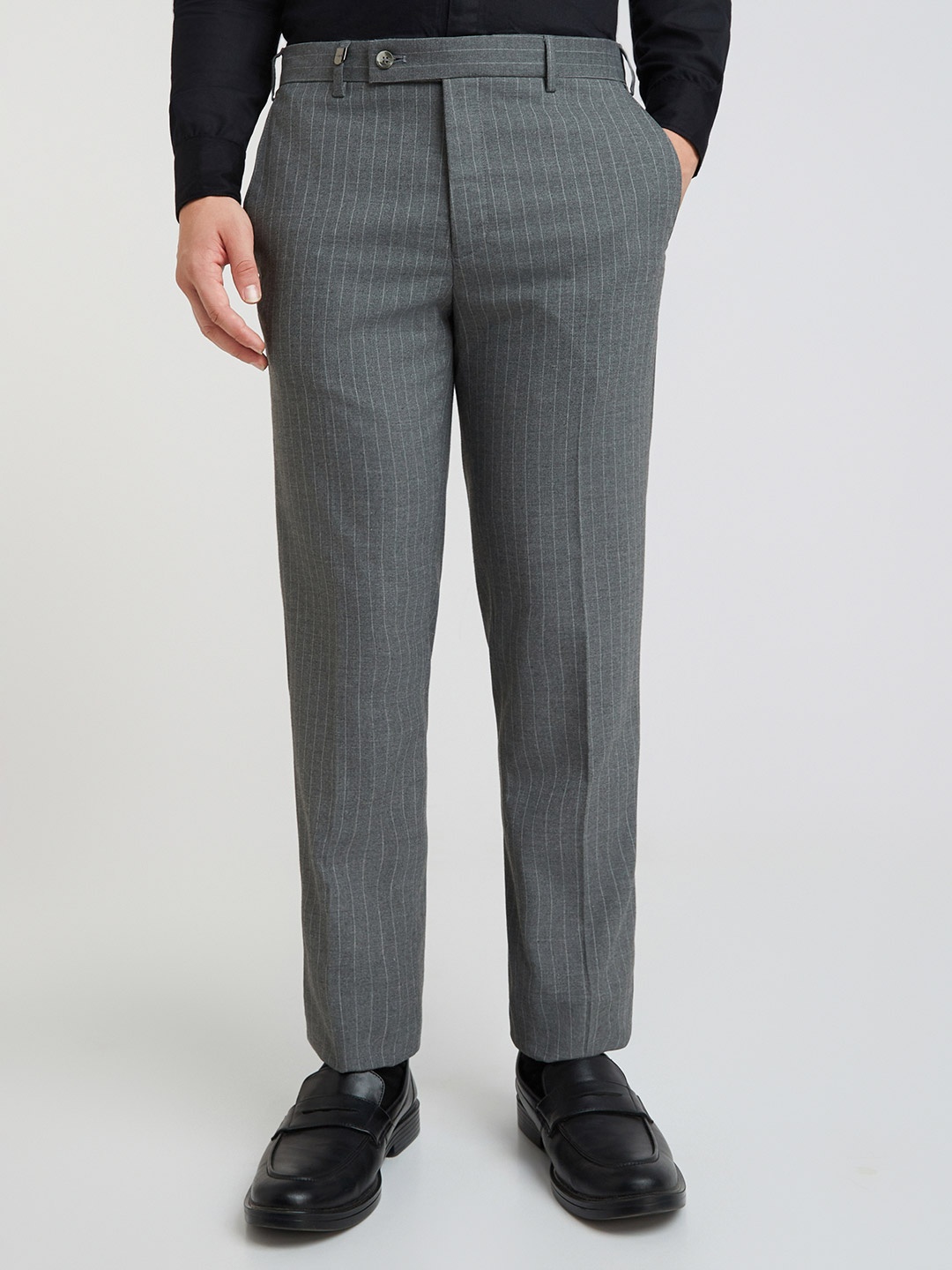 

Park Avenue Men Striped Slim Fit Formal Trousers, Grey