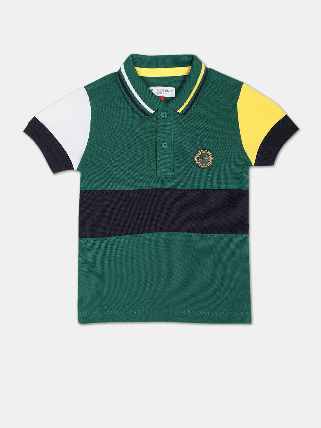 

U.S. Polo Assn. Kids Boys Colourblocked Polo Collar Pure Cotton T-shirt, Green