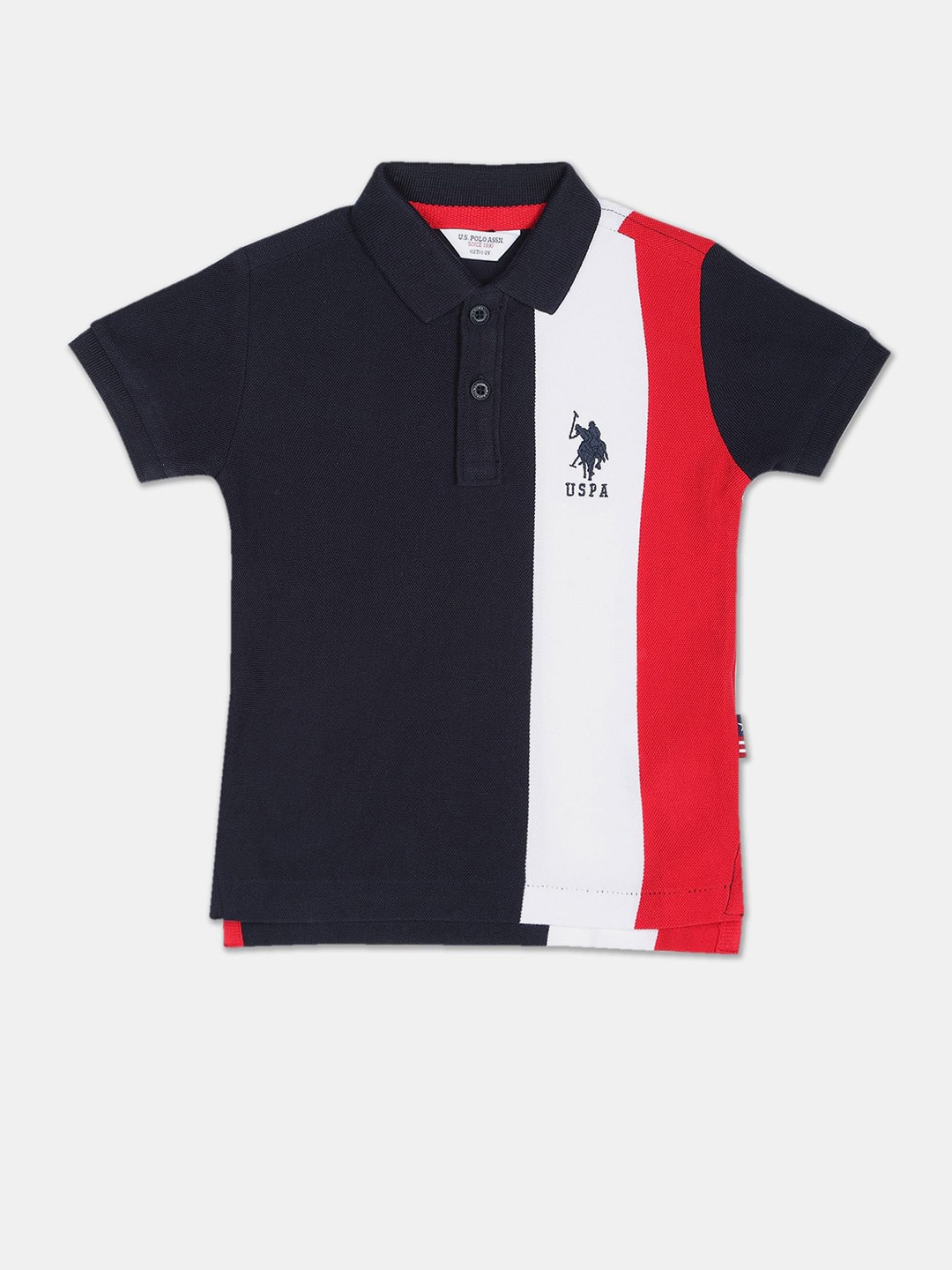 

U.S. Polo Assn. Kids Boys Colourblocked Polo Collar Pure Cotton T-shirt, Navy blue