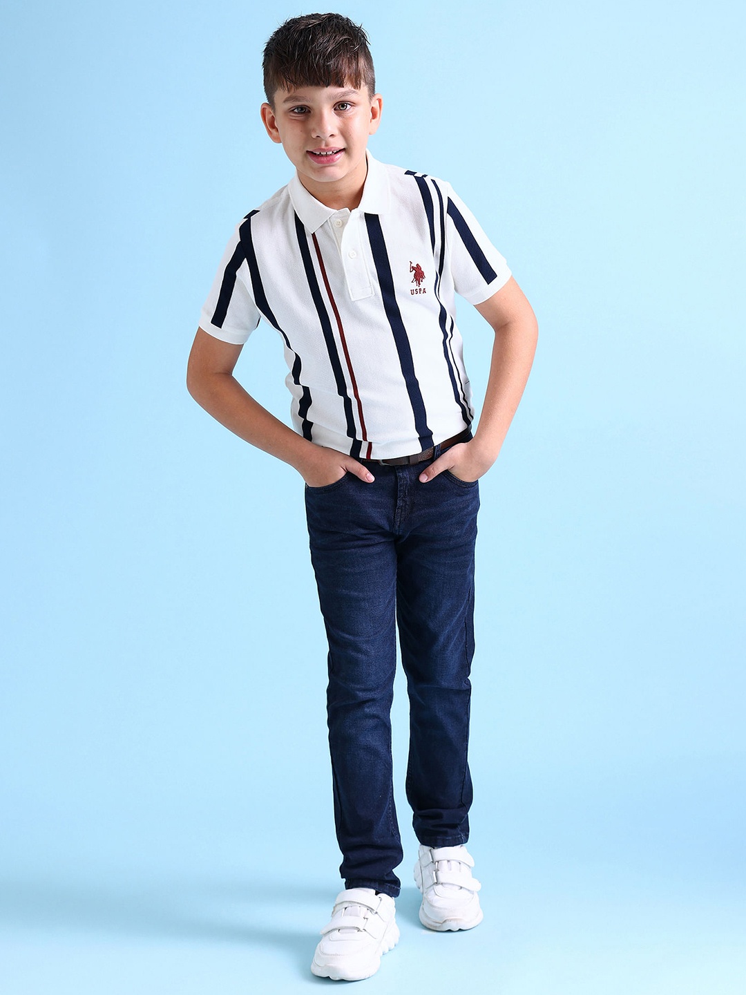 

U.S. Polo Assn. Kids Boys Striped Polo Collar Pure Cotton T-shirt, White