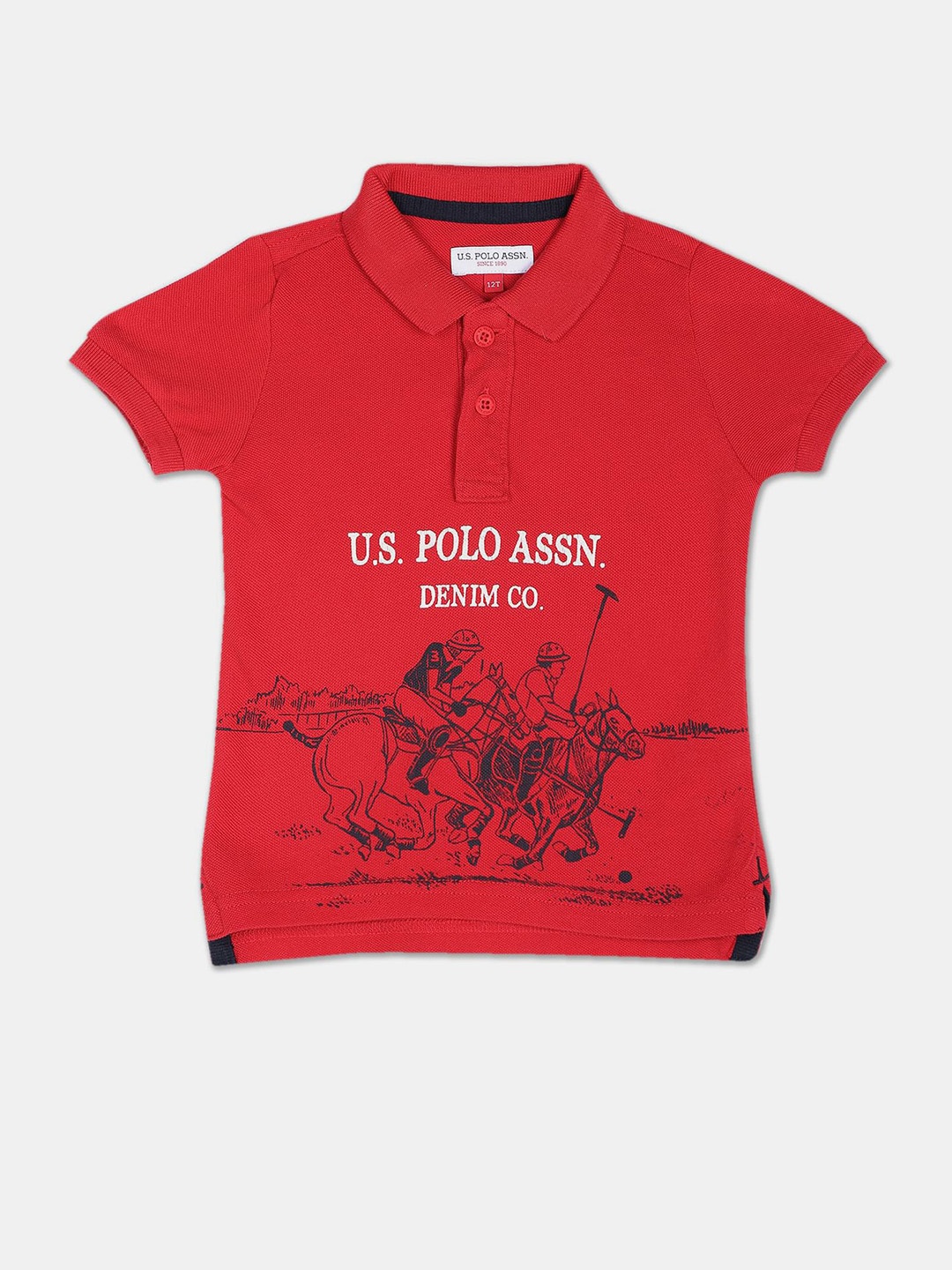 

U.S. Polo Assn. Kids Boys Printed Polo Collar Pure Cotton T-shirt, Red