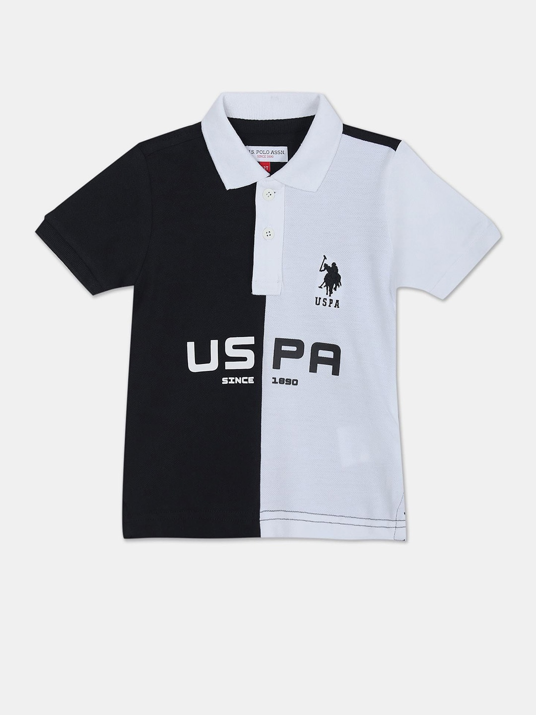 

U.S. Polo Assn. Kids Boys Colourblocked Polo Collar Pure Cotton T-shirt, White